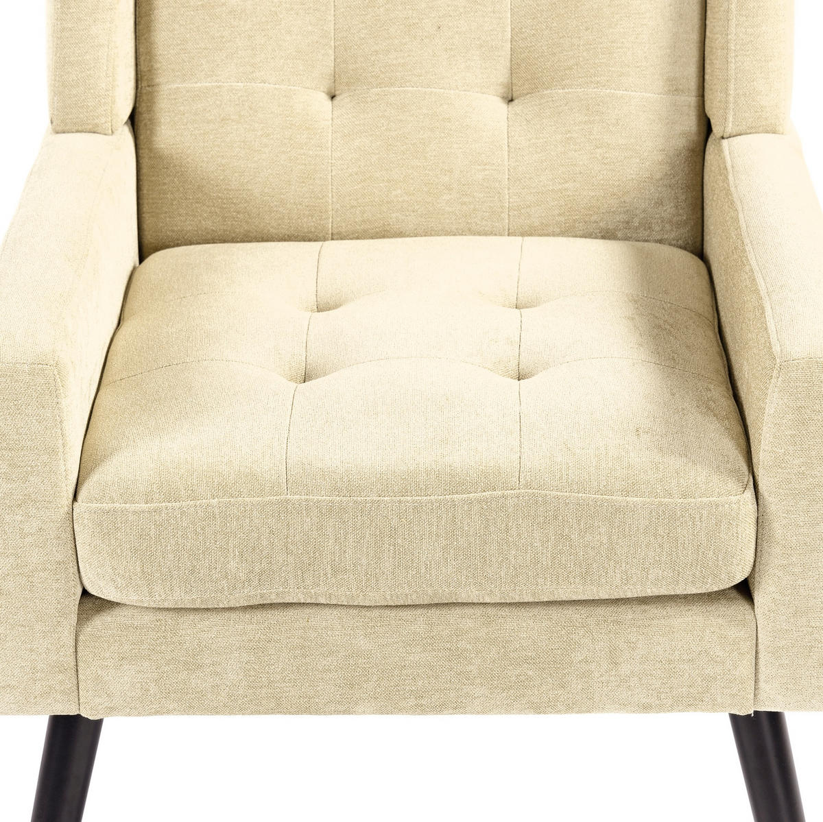 SESSEL 76/68/88 cm beige aus Leinenstoff mit Tufting und Massivholzbeinen - Beige, Textil (76/88/68cm) - OKWISH