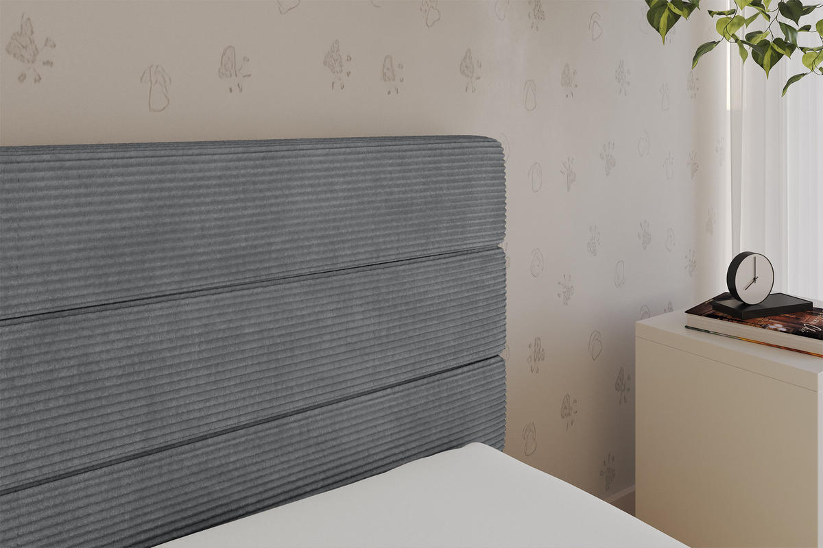 EINZELLBETT Jugendbett mit Bettkasten, Links - BEMY 90x200 Dunkelgrau - Graphitfarben, Holzwerkstoff/Textil (90/200cm) - ALTDECOR