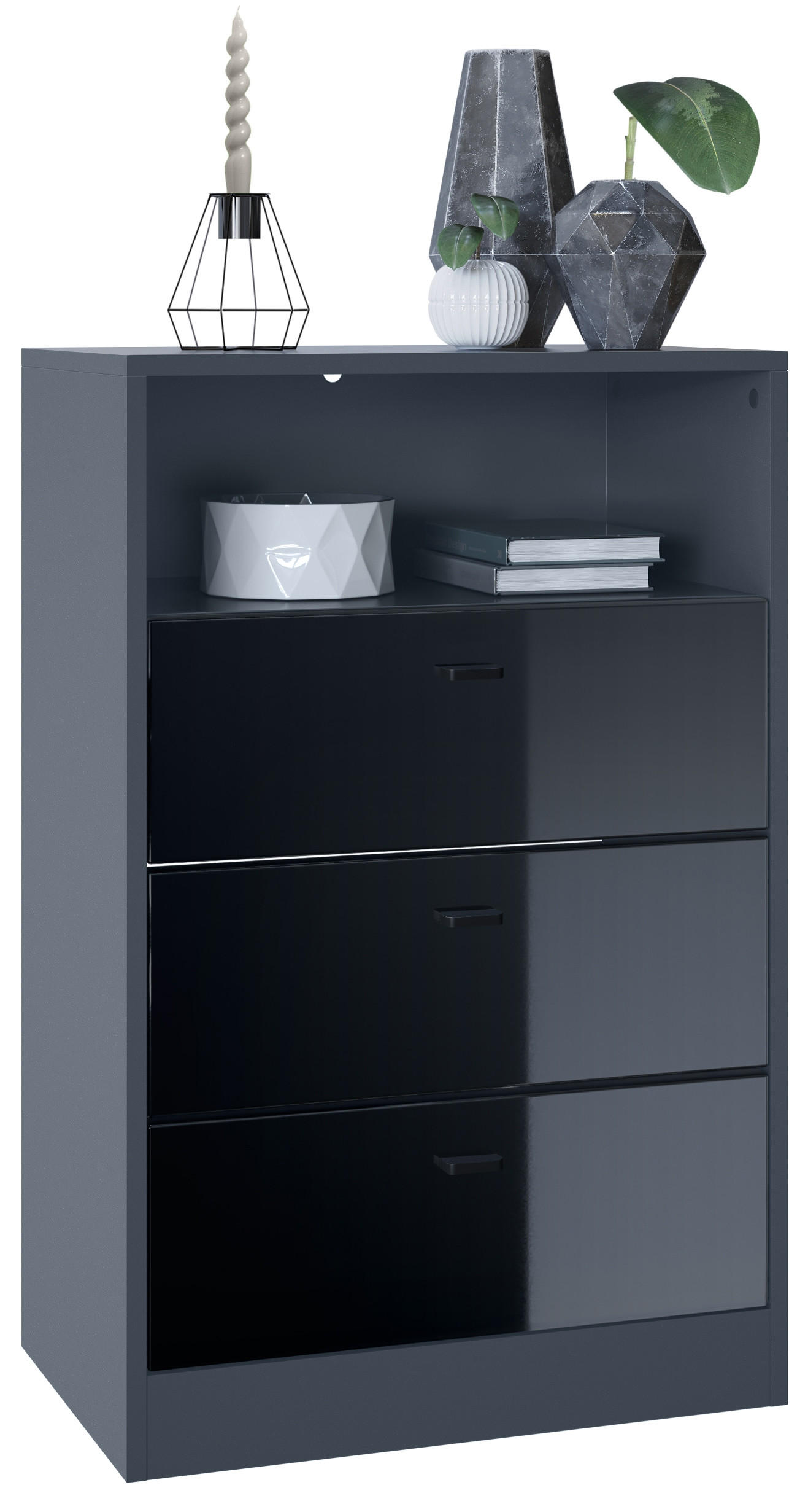 KOMMODE Pino Fronten in Schwarz Hochglanz - Schwarz Hochglanz, Holzwerkstoff (56/86.5/36cm) - Vladon