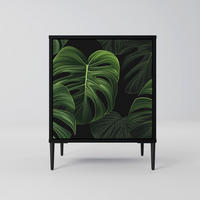 SIDEBOARD INFINITE MONSTERA, Schwarz, 57,5x42x72,5 cm, Schwarze Metallfüße - Multicolor/Schwarz, Holzwerkstoff/Metall (57.5/72.5/42cm) - SpaceRebels