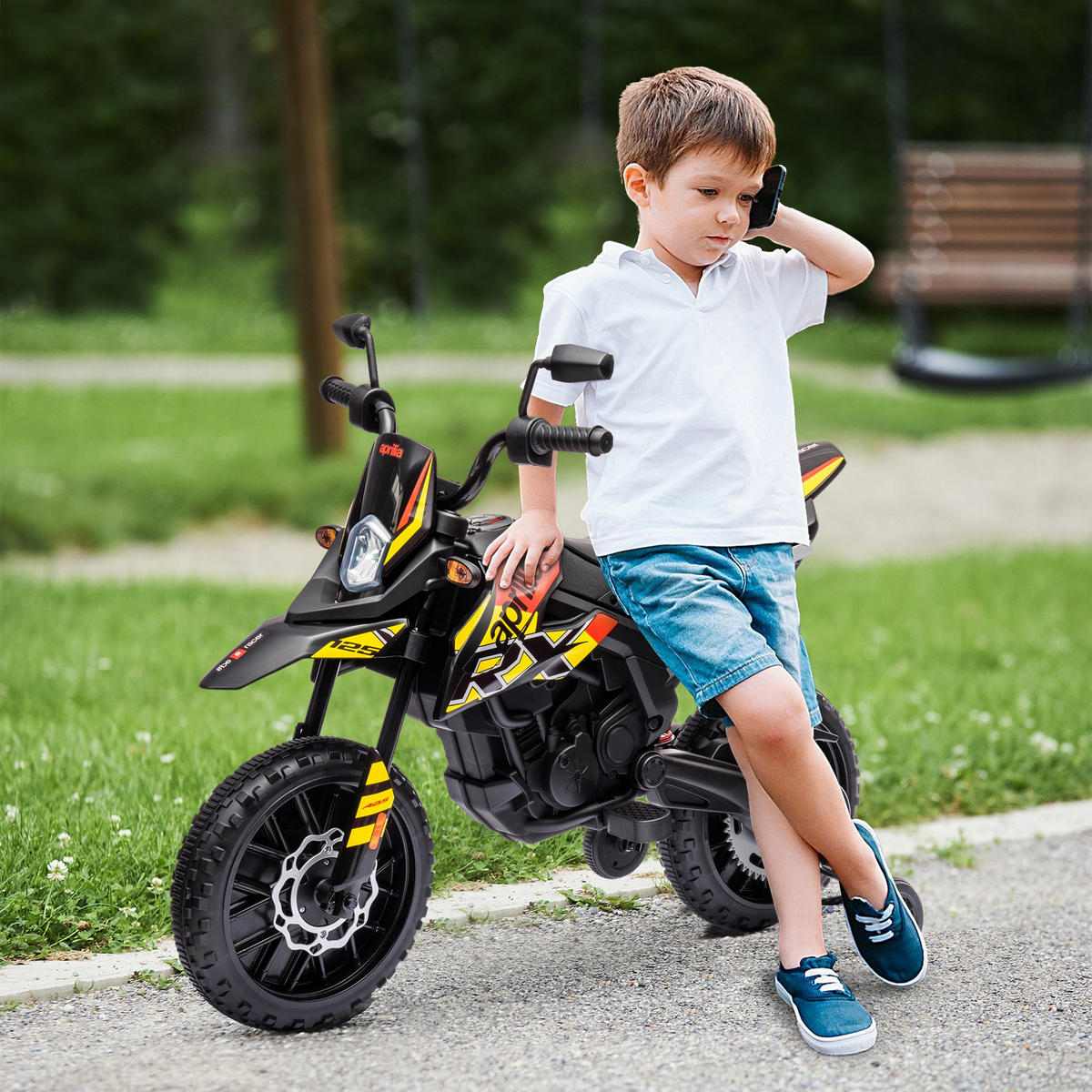 KINDER ELEKTRO-MOTORRAD, Kunststoff, Metall, 106,5L x 56B x 80H cm - Gelb, Metall (106.5/56/80cm) - AIYAPLAY