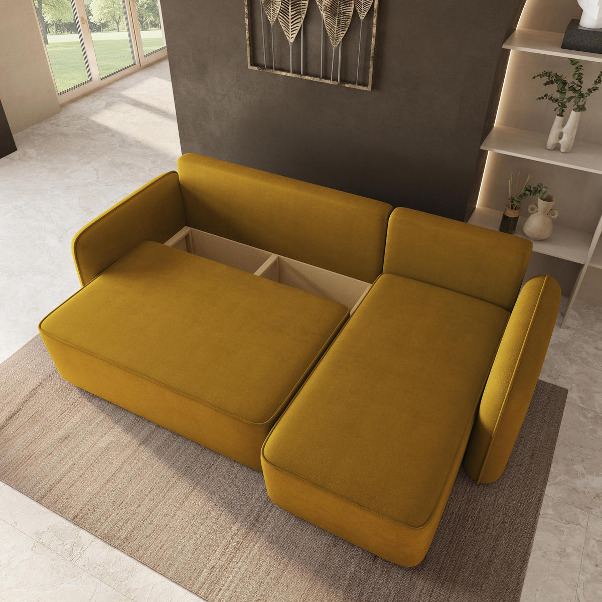 ROHOVÁ Sedačka DOLVER KRONOS 01, Žlutá - šedá/žlutá, dřevo/textil (238/156cm) - MASSENO