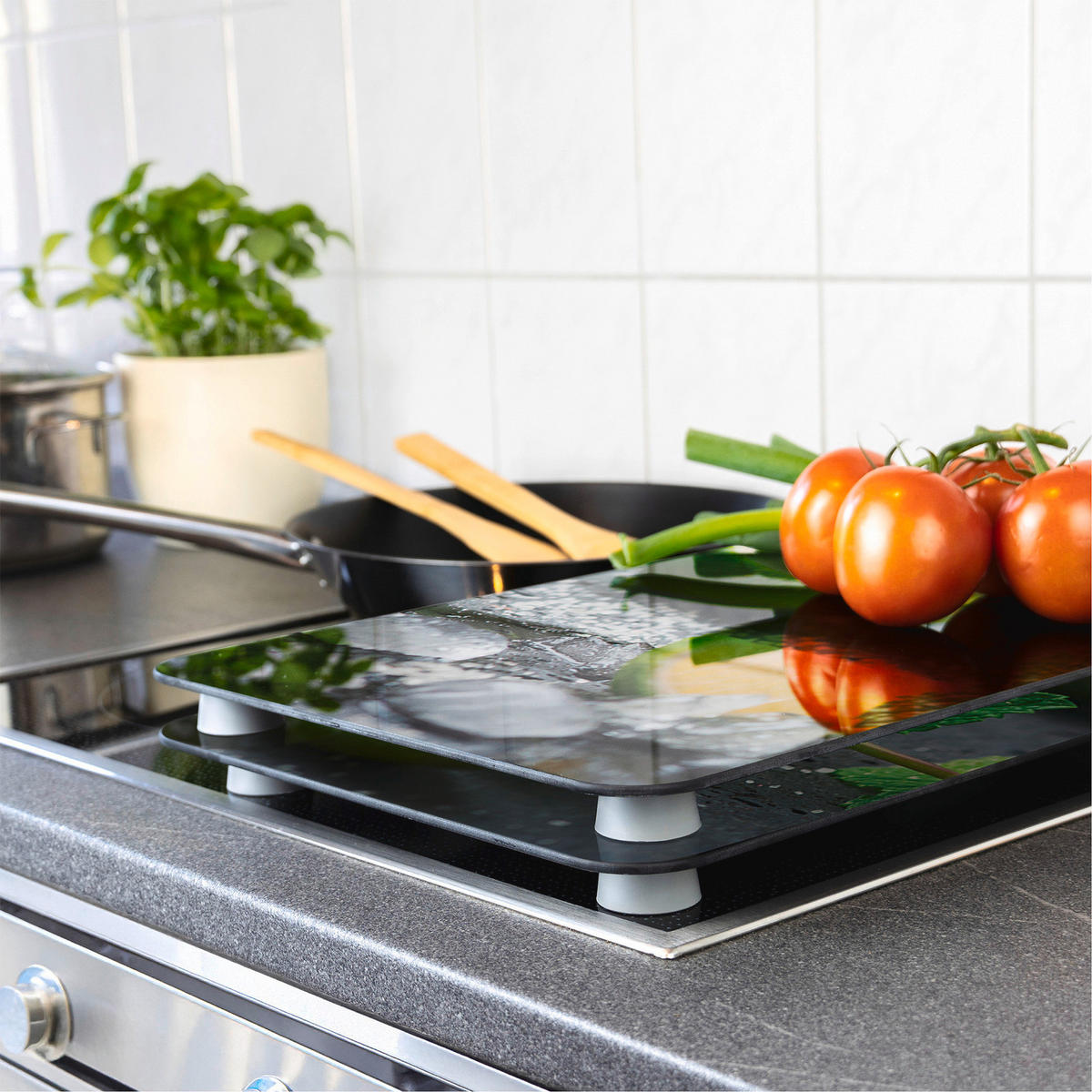 GLASSCHUTZPLATTEN für Herd - 2 Stück Mojito 52/30/0,5 cm - Anthrazit, Glas (30/0.5/52cm) - Wenko