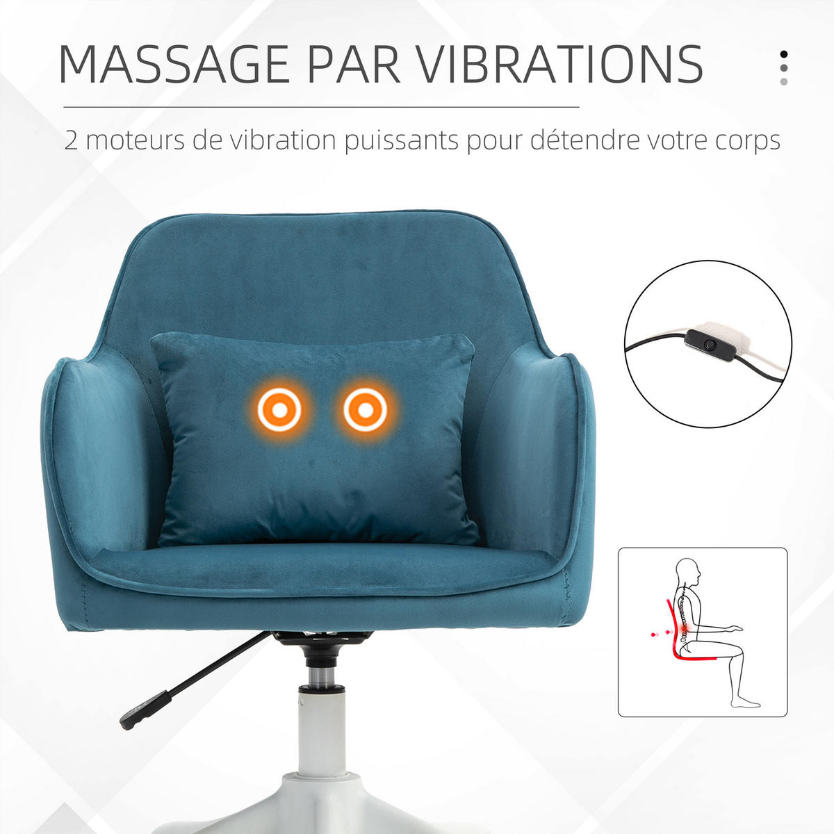 DREHSTUHL DE-11662 Samt mit Massagefunktion & höhenverstellbar Blau - Blau, Textil (70/86/55cm) - ComfortXL