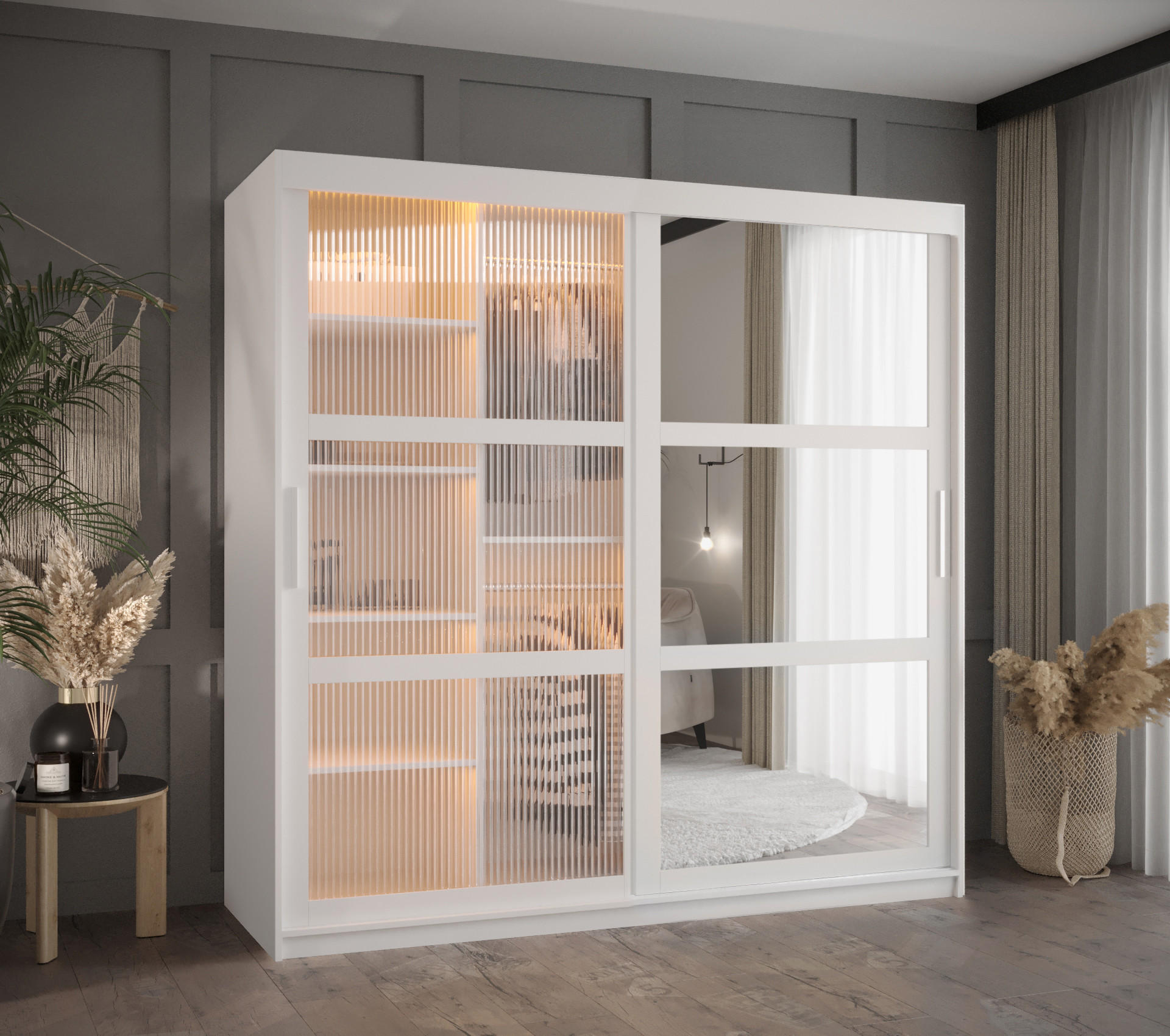 SCHWEBETÜRENSCHRANK 200/180/62 2-türig - Silberfarben/Weiß, Holz/Kunststoff (180/200/62cm) - Abiks Möbel