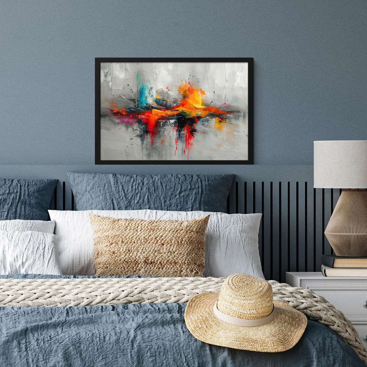 ZARÁMOVANÝ PLAGÁT Moderné umenie - Oranžová - Sivá - Abstraktné 60x40 cm - svetlosivá, papier (60/40cm) - MuchoWow