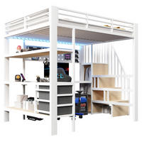 HOCHBETT 140/200 cm, Weiß mit Schubladen, Tisch, LED-Licht ohne Matratze - Weiß, Metall (140/200cm) - MIVRAY