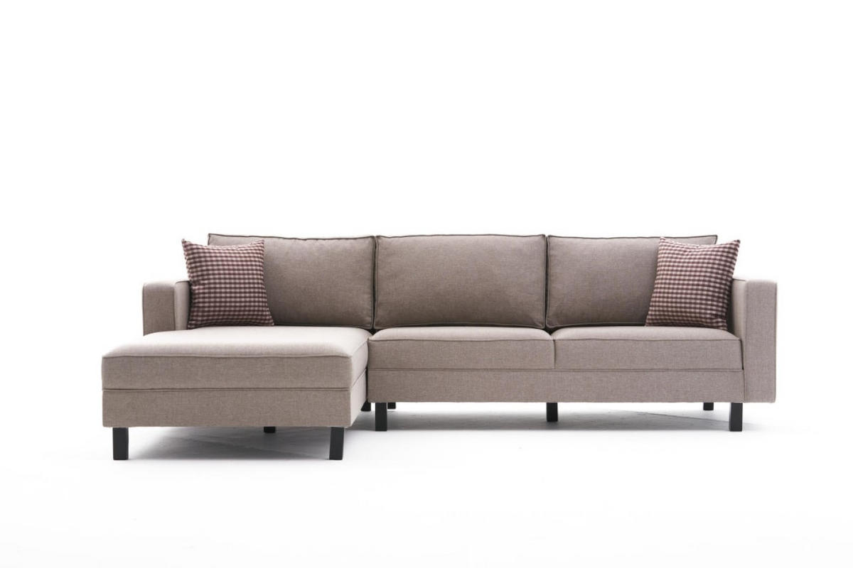 ECKSOFA mit elegantem Leinen-Bezug - Beige/Creme, Buchenholz/Textil (258/187cm) - myHomelando