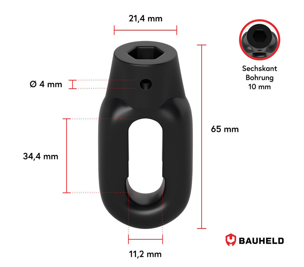 MARKISENÖSE Oval 10 mm Ral 9005 für Fleischerhaken - Schwarz, Kunststoff (1/6.5/6.5cm) - BAUHELD