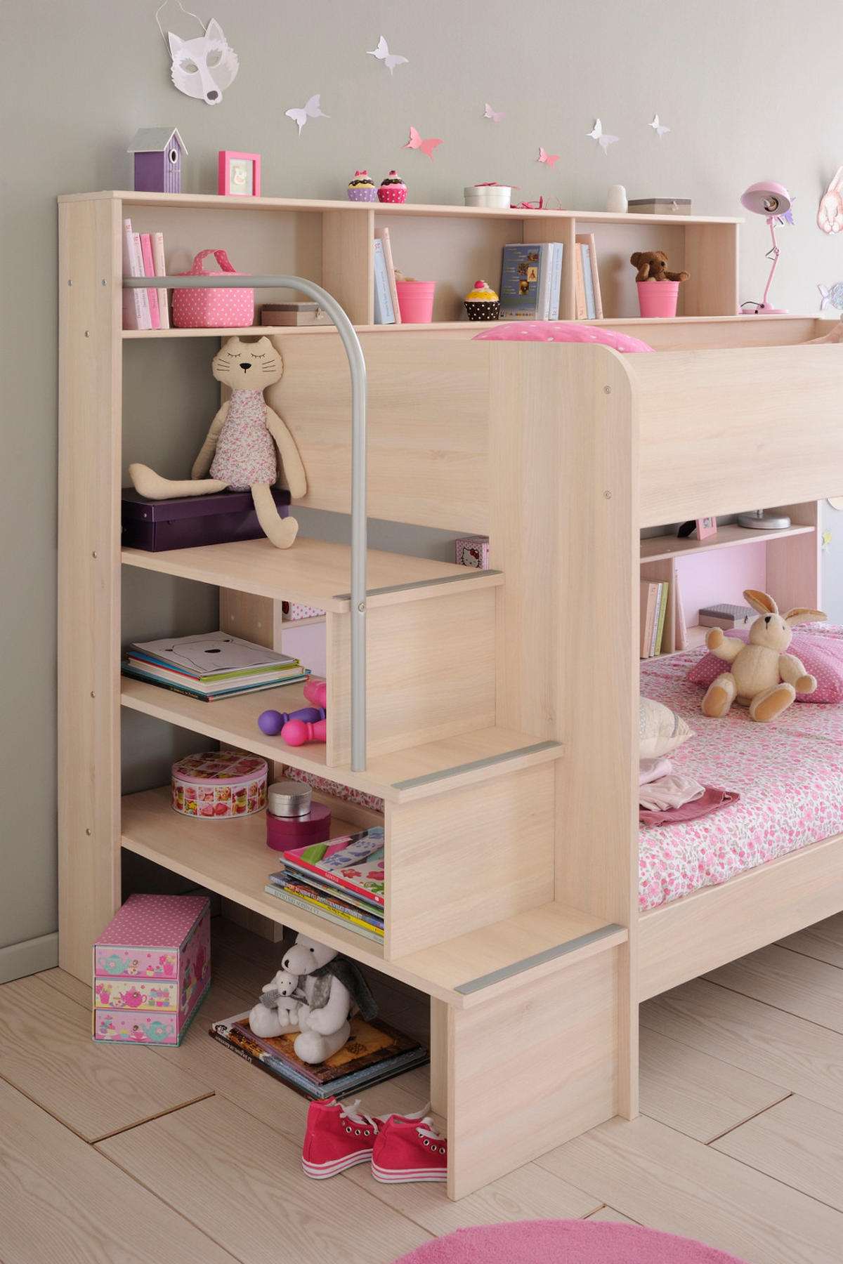 KINDERZIMMER Set Etagenbett 2x 90 x 200 cm und 3-türiger Kleiderschrank - Akaziefarben, Holz (245/171/114cm) - Furn.Design