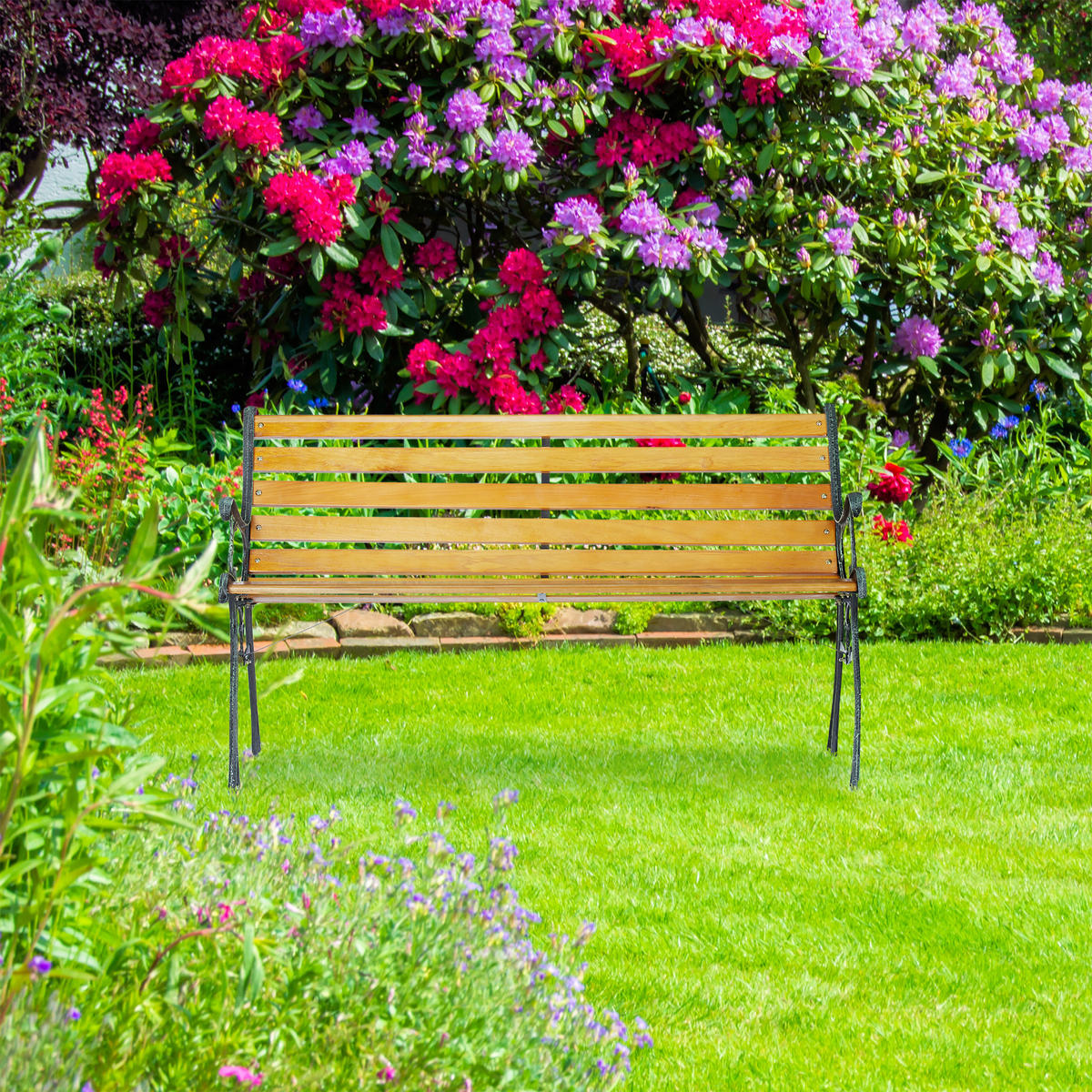 GARTENBANK - Braun, Holz/Metall (126/73.5/52.5cm) - Relaxdays