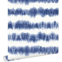 TAPETE horizontale Tie-Dye Shibori Streifen 53 cm x 10.05 m - Blau, Papier (53/1000cm) - ESTAhome