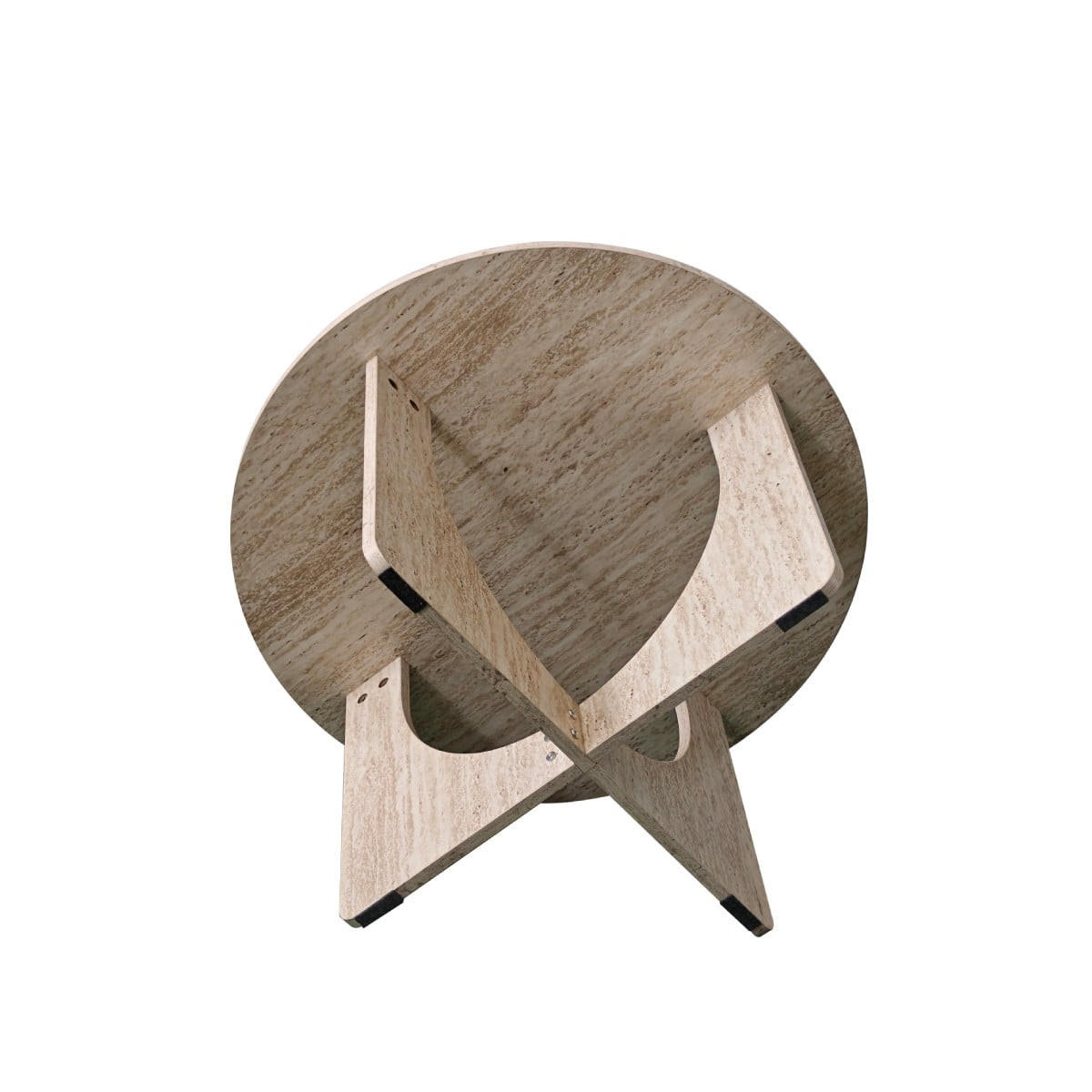 COUCHTISCH mit runder Tischplatte im Travertin-Optik 70/70/42 cm - Beige, Holzwerkstoff (70/70/42cm) - Calicosy