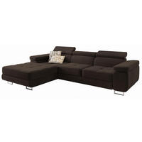 ECKSOFA ELMA L-S Braun Velours-Stoff mit Schlaffunktion - Braun, Holz (280/205cm) - MASSENO