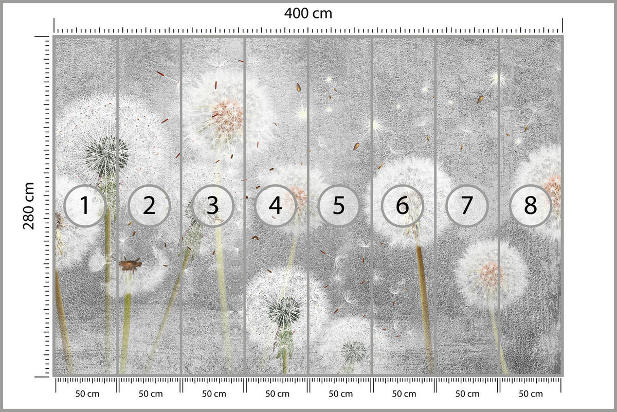 FOTOTAPETE für Schlafzimmer Retro Löwenzahn Beton Minimalistisch 400x280 - Gelb/Weiß, Papier (400/280cm) - Muralo