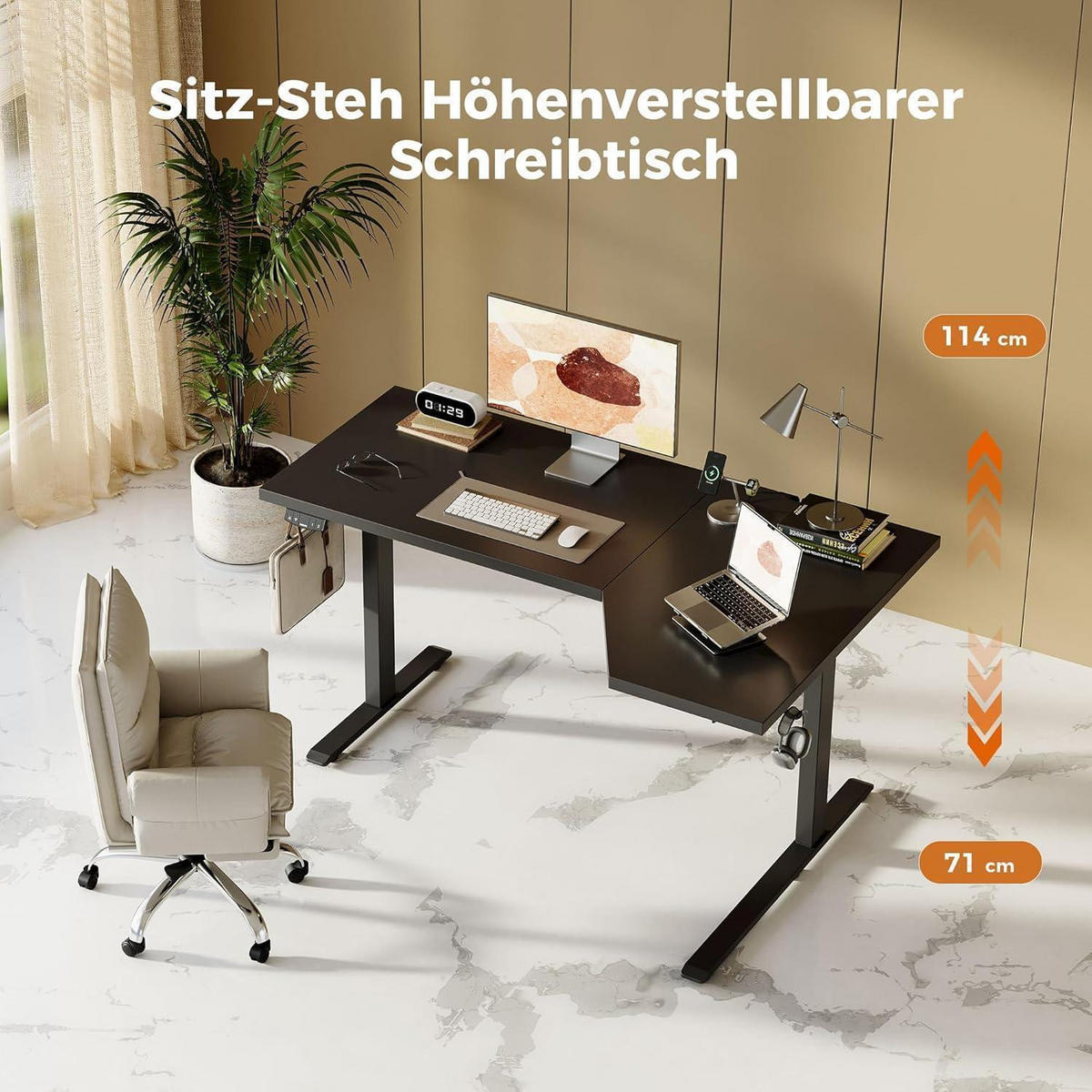 STEHSCHREIBTISCH L-Form 140 cm Schwarz Höhenverstellbar - Schwarz, Holzwerkstoff (140/90/75cm)