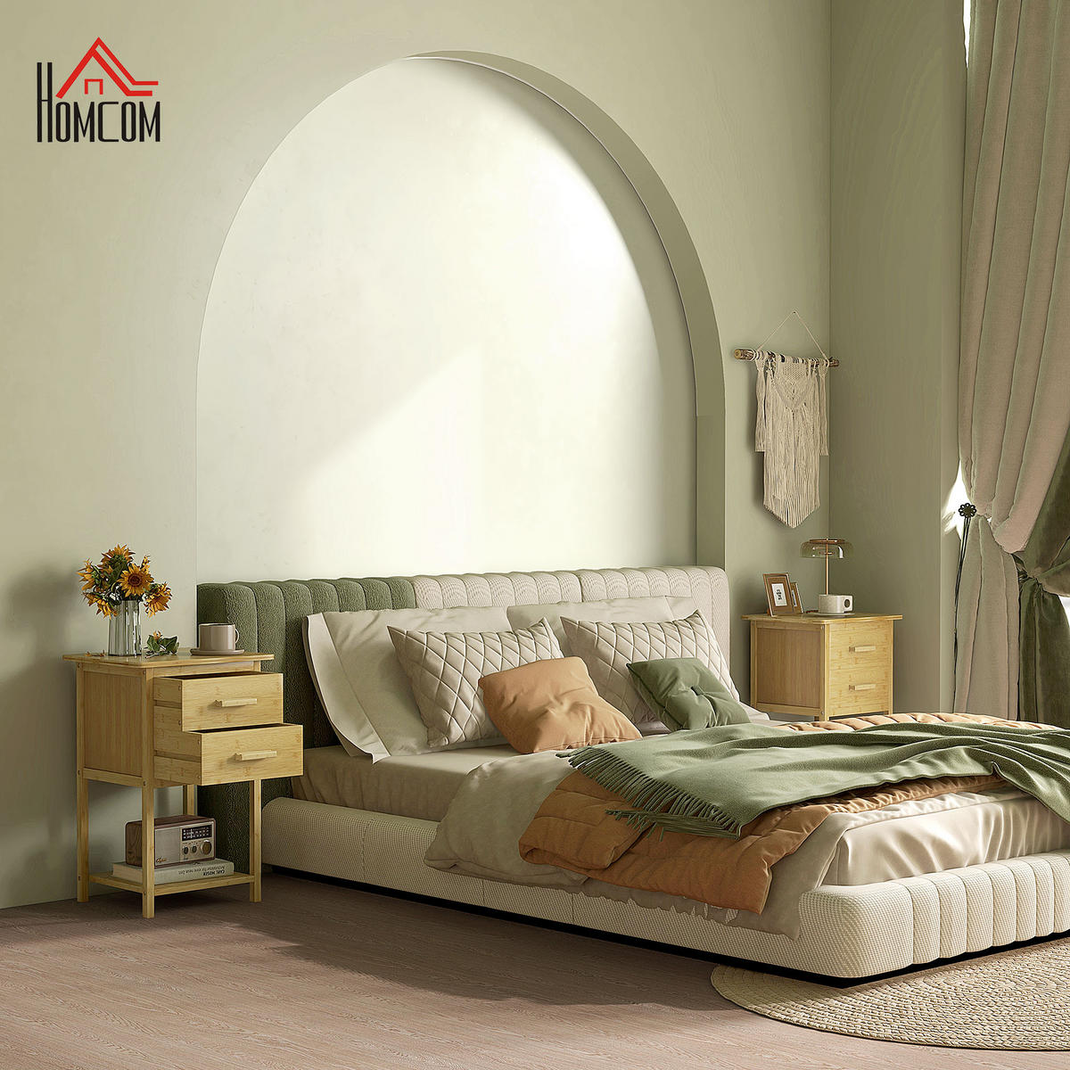 NACHTTISCH mit Schublade, Ablage, mit Griff, für Schlafzimmer, Natur - Naturfarben, Holz (34/60/40cm) - HOMCOM