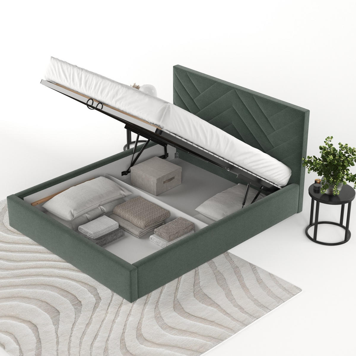 POLSTERBETT Arco 160/200 cm Grün im Asti Stoff - Schwarz/Naturfarben, Holz/Holzwerkstoff (160/200cm) - AltaBeds