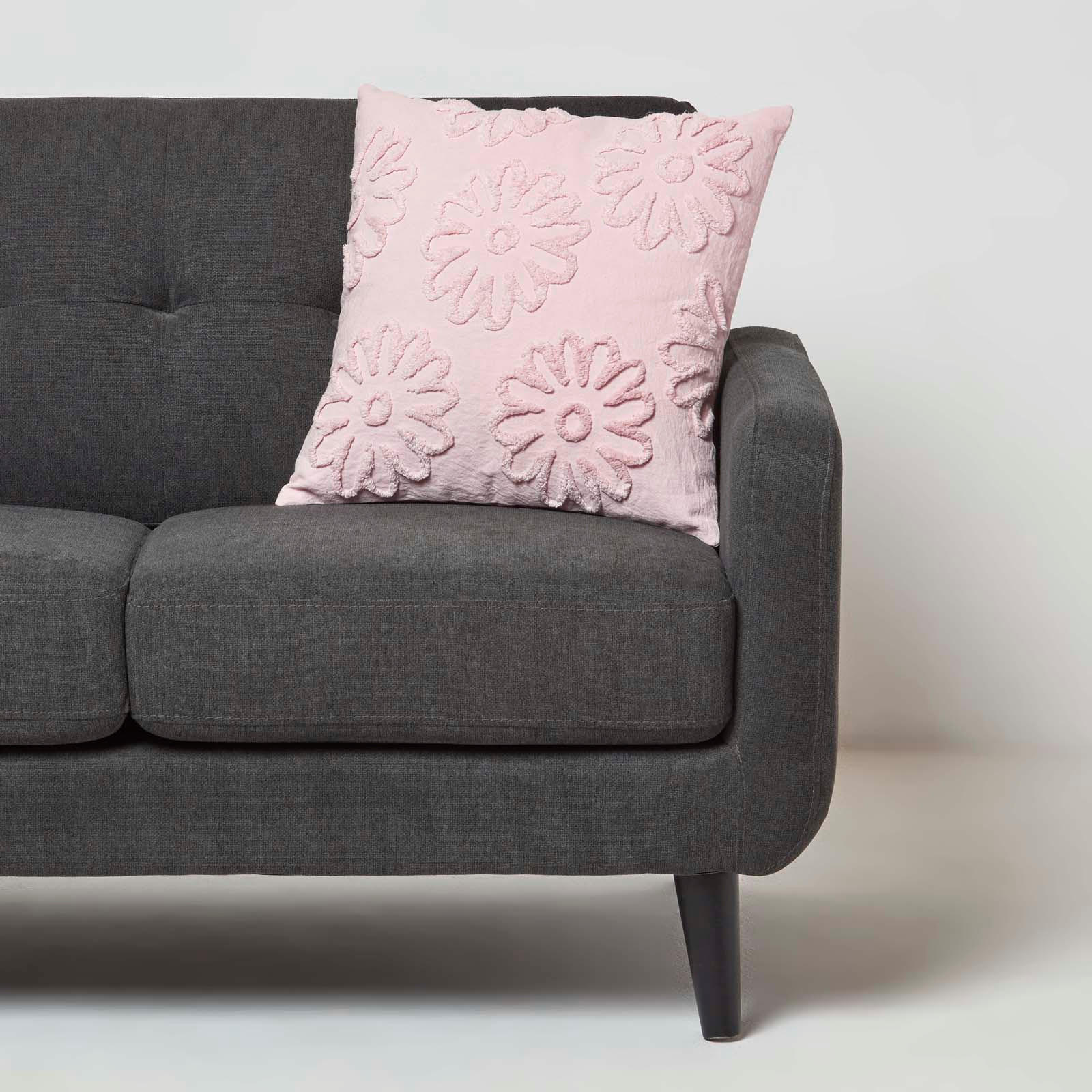 DEKOKISSEN Tufted 45/45 cm rosa mit Blumen - Rosa, Textil (45/45cm) - Homescapes
