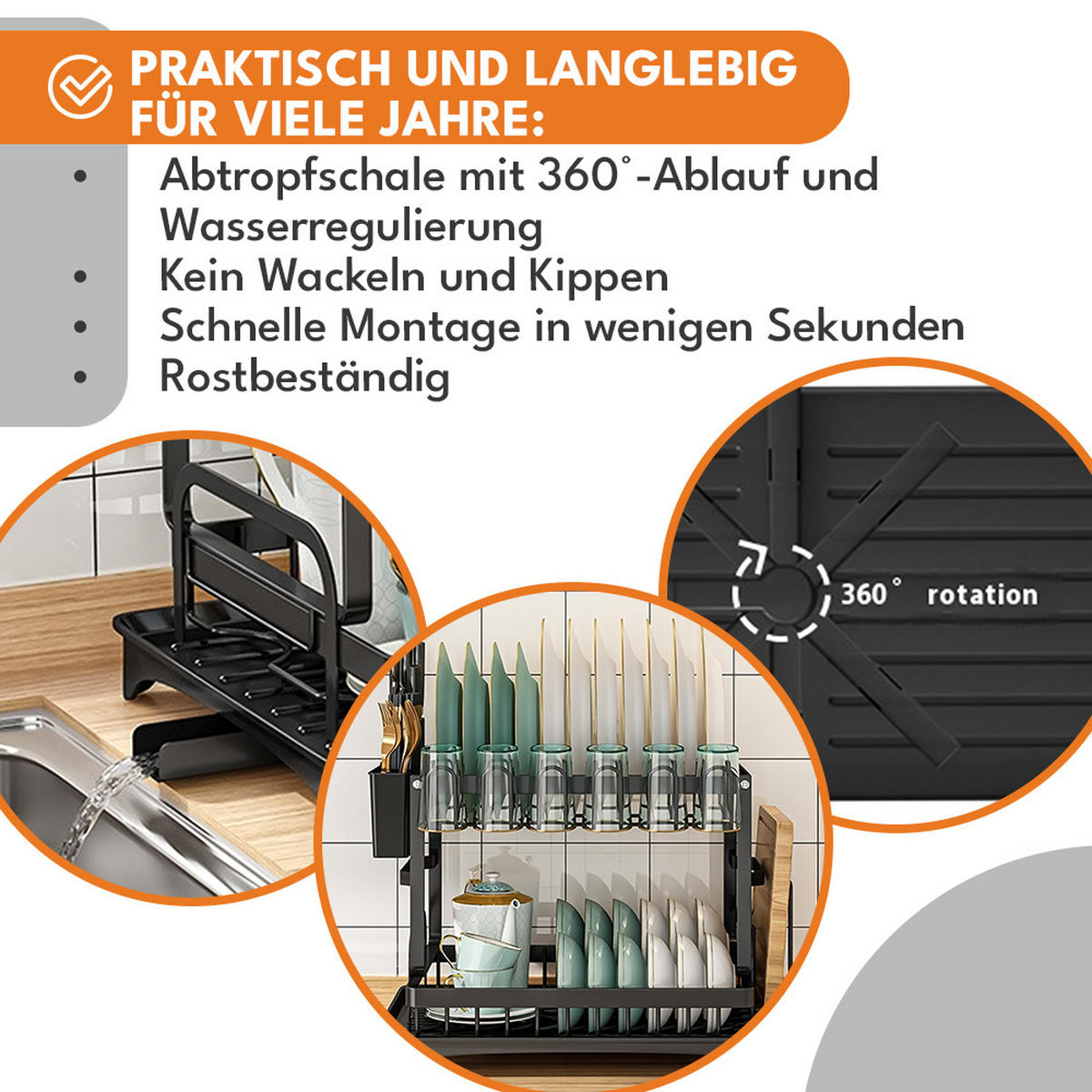 GESCHIRRABTROPFKORB - Schwarz, Kunststoff (30/30/42cm) - KRUMAD