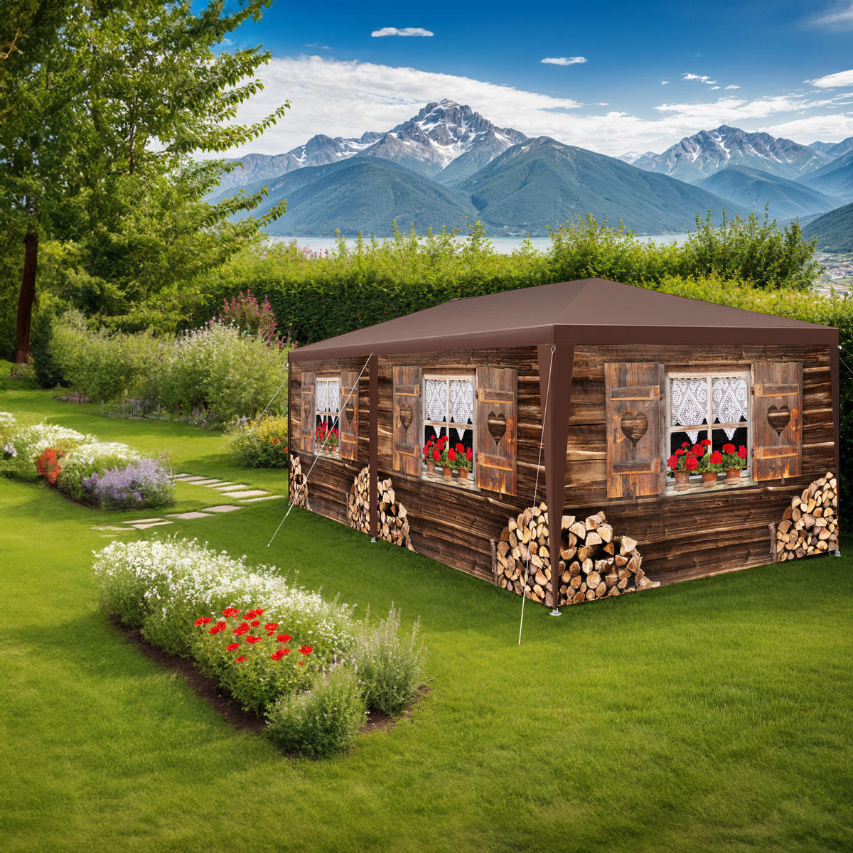 PAVILLON Almchalet,wasserdicht,braun - Braun, Kunststoff (300/250/600cm) - tectake