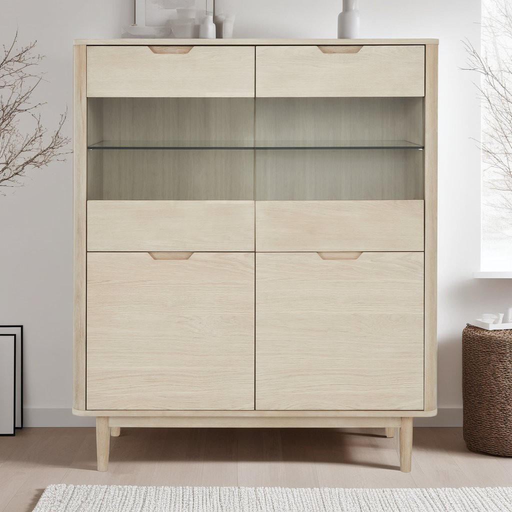 HIGHBOARD Eiche massiv - Eichefarben, Holz (123/146/45cm) - Furnhouse