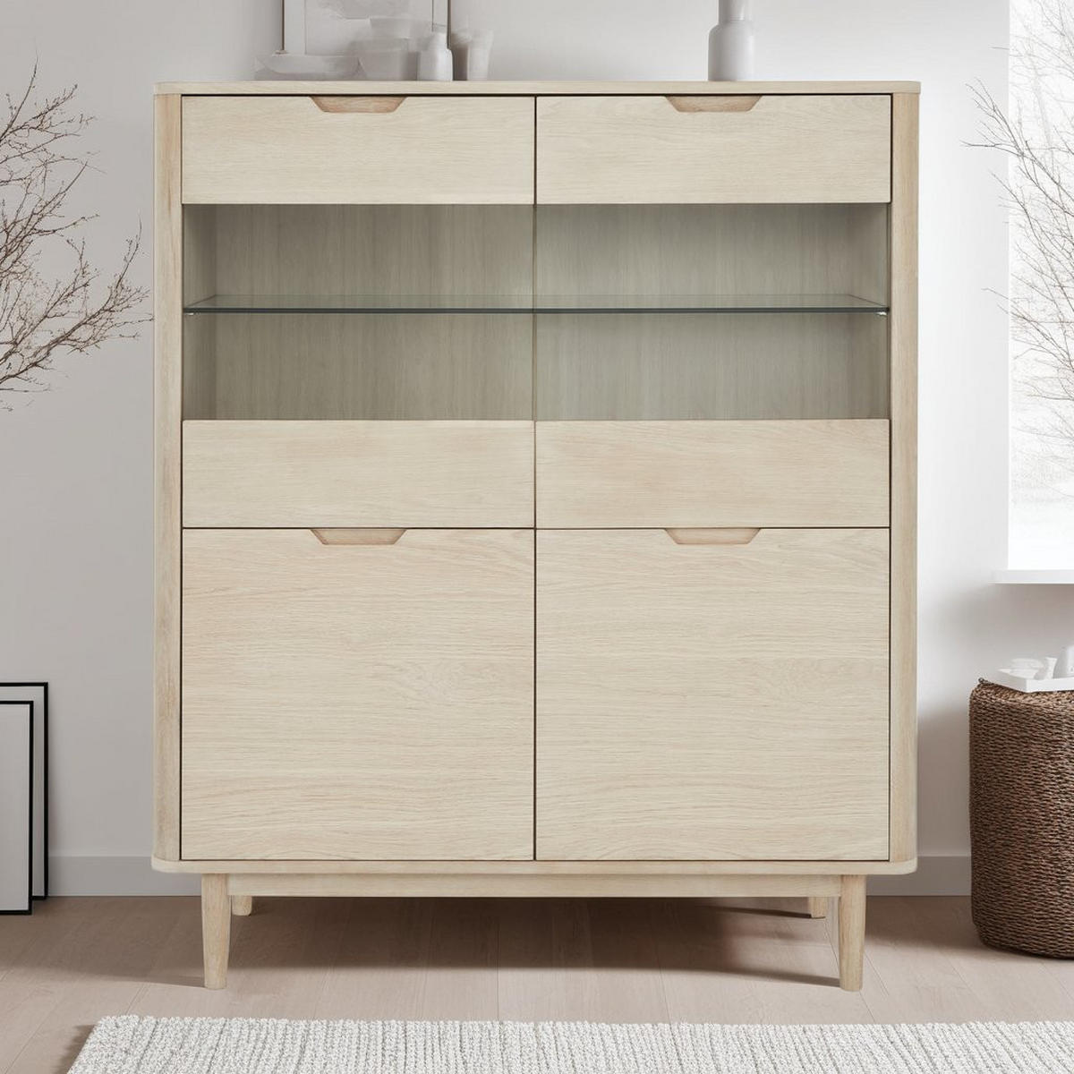 HIGHBOARD Eiche massiv - Eichefarben, Holz (123/146/45cm) - Furnhouse
