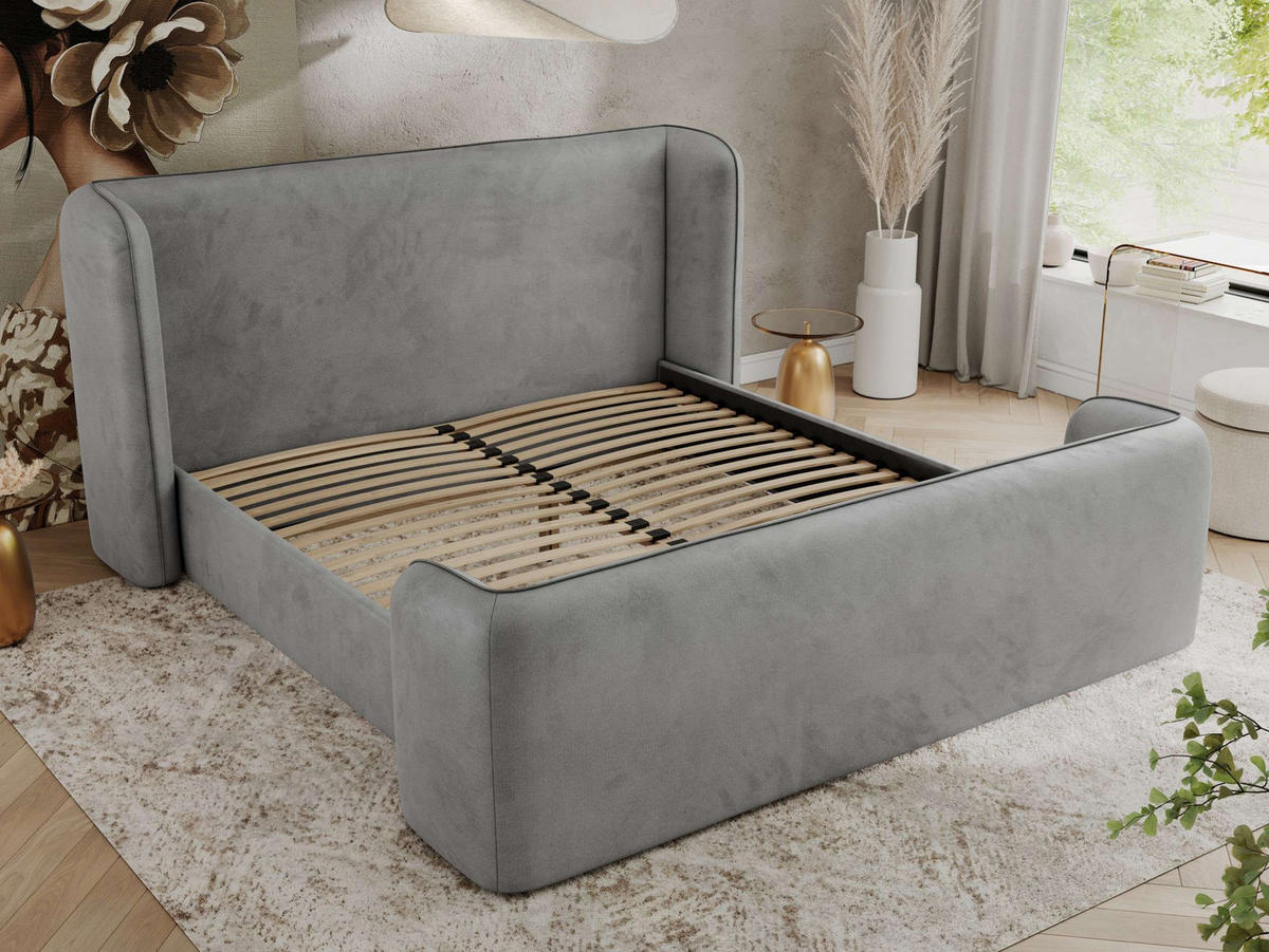 POLSTERBETT EMORA CLASSIC DUO 160/200 - Hellgrau Velvet - Schaum-Matratze - Hellgrau, Textil (160/200cm) - MKS