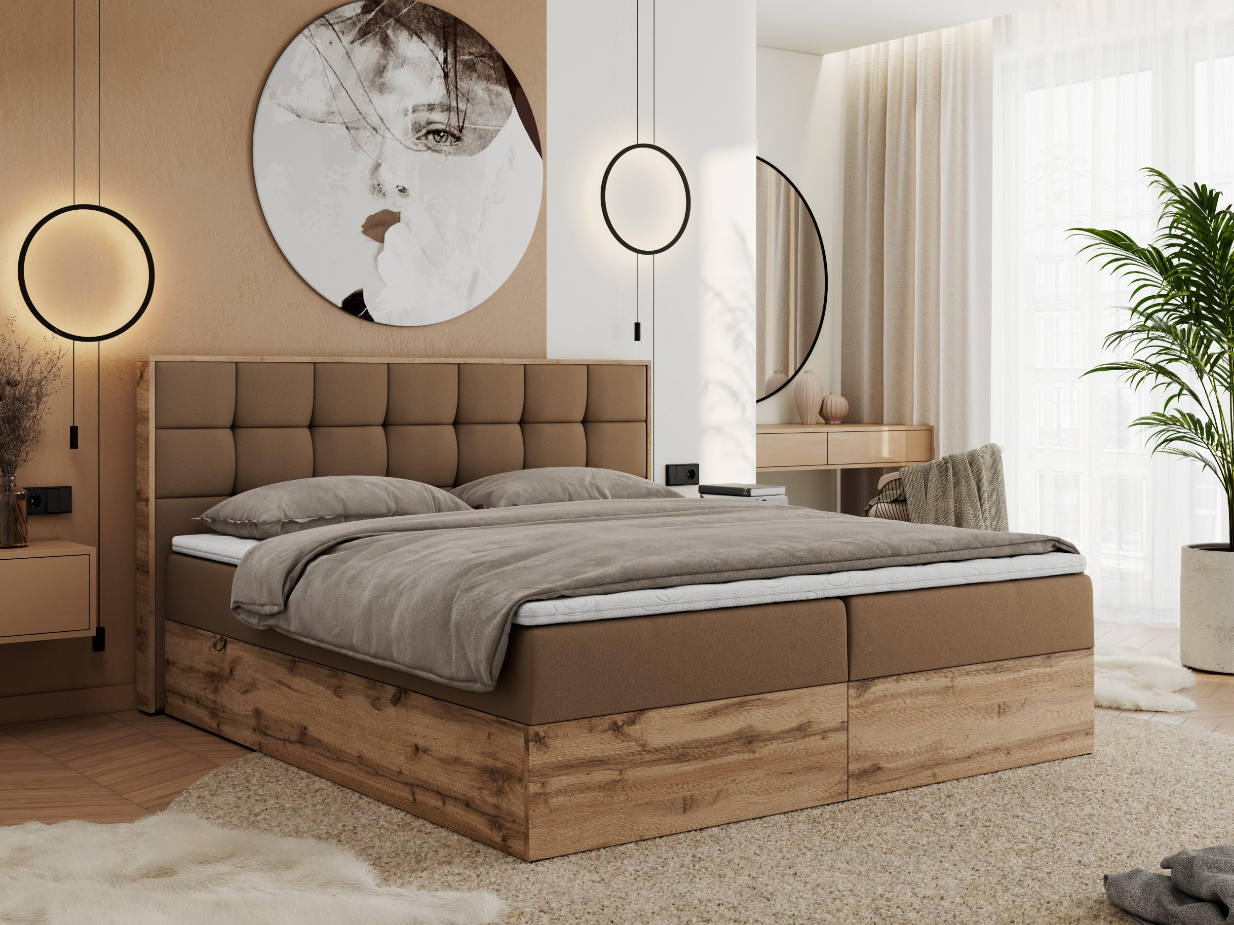 BOXBETT ALBERO 1 - 120/200 Braun Kunstleder - H3 - Braun, Holz/Textil (120/200cm) - MKS