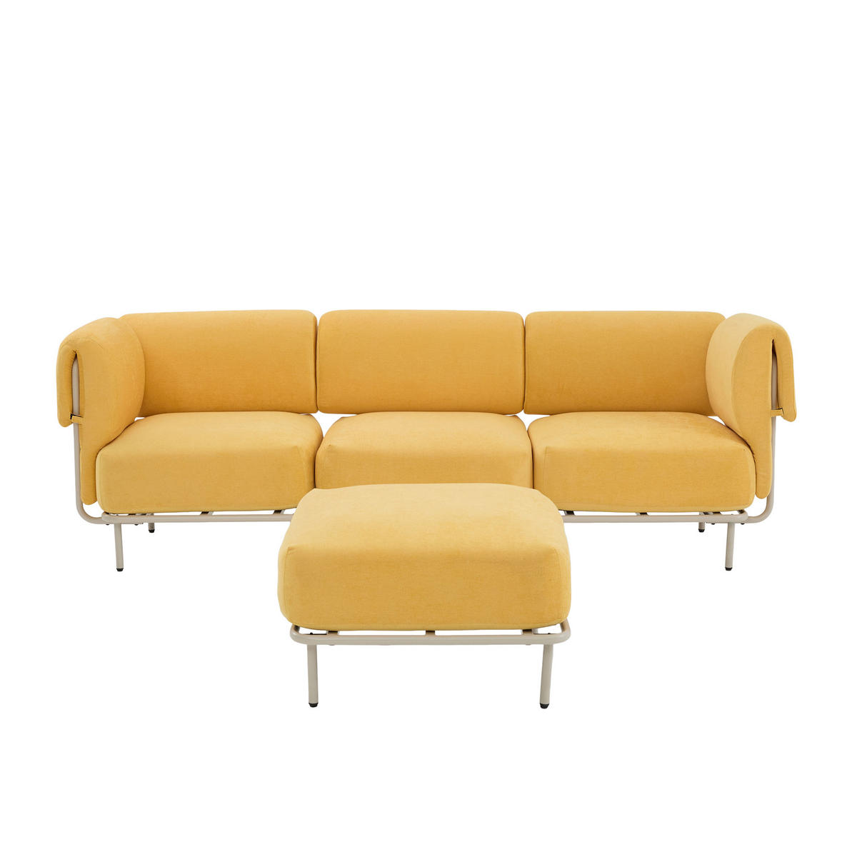 ECKSOFA 251/155/78 cm Senfgelb Chenille mit 1 Fußhocker - Currygelb/Grau, Textil (155/251cm) - Oxeza
