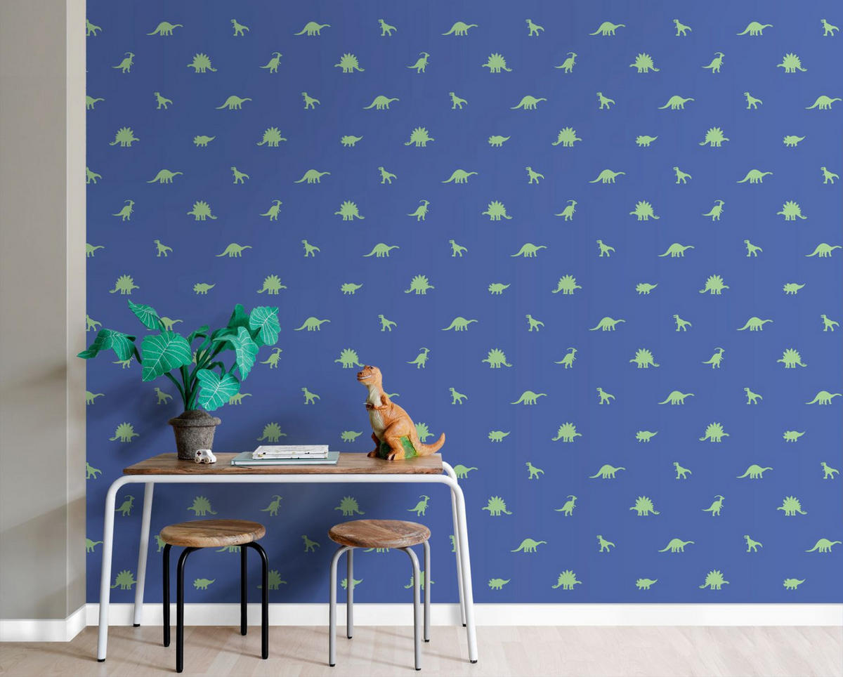 TAPETE Dinosaurier 50 x 900 cm - Blau, Papier (50/0.1cm) - ESTAhome