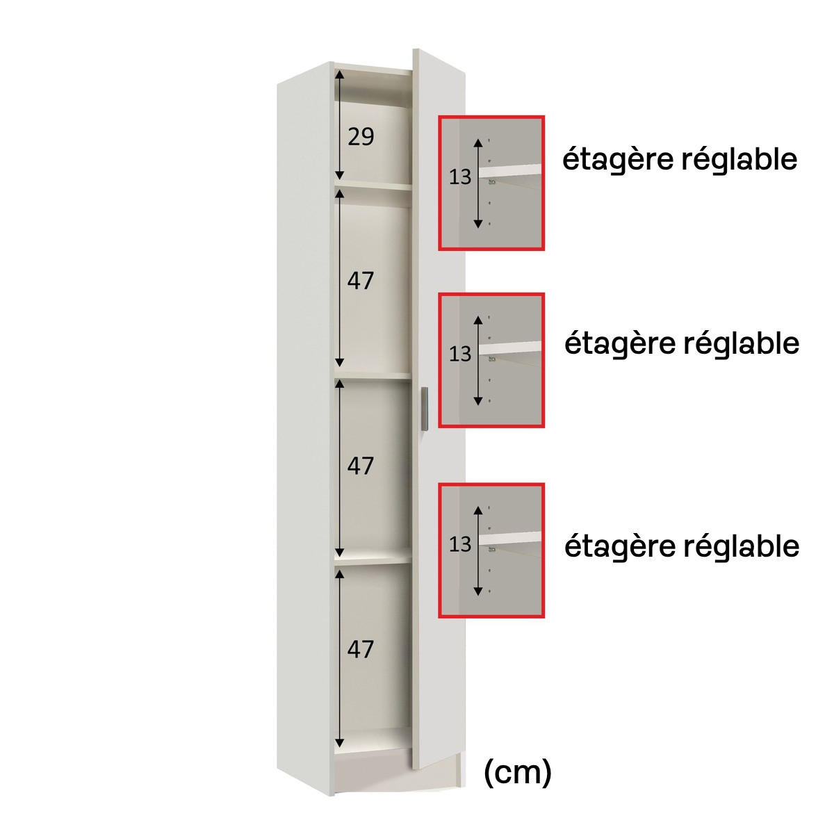 BÍLÝ úložný sloup s 1 dveřmi, výška 180 cm - CÉLIAN - bílá, kompozitní dřevo (37.2/180/38.2cm) - Calicosy