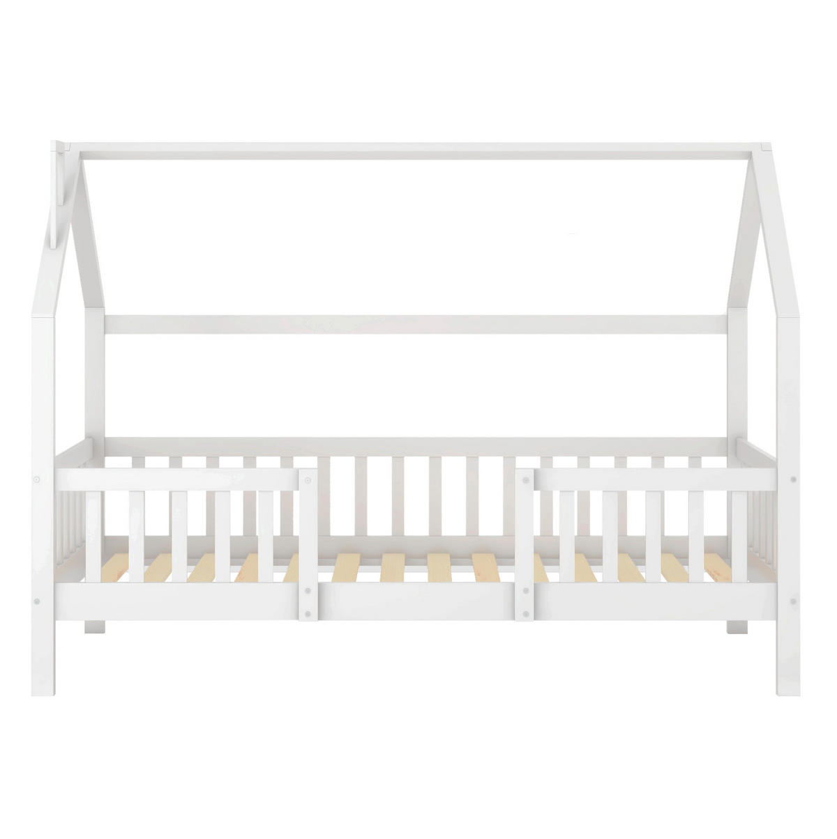 HAUSBETT 90/200 cm Weiß aus Kiefernholz mit robustem Lattenrost - Weiß, Holz (90/200cm) - OKWISH