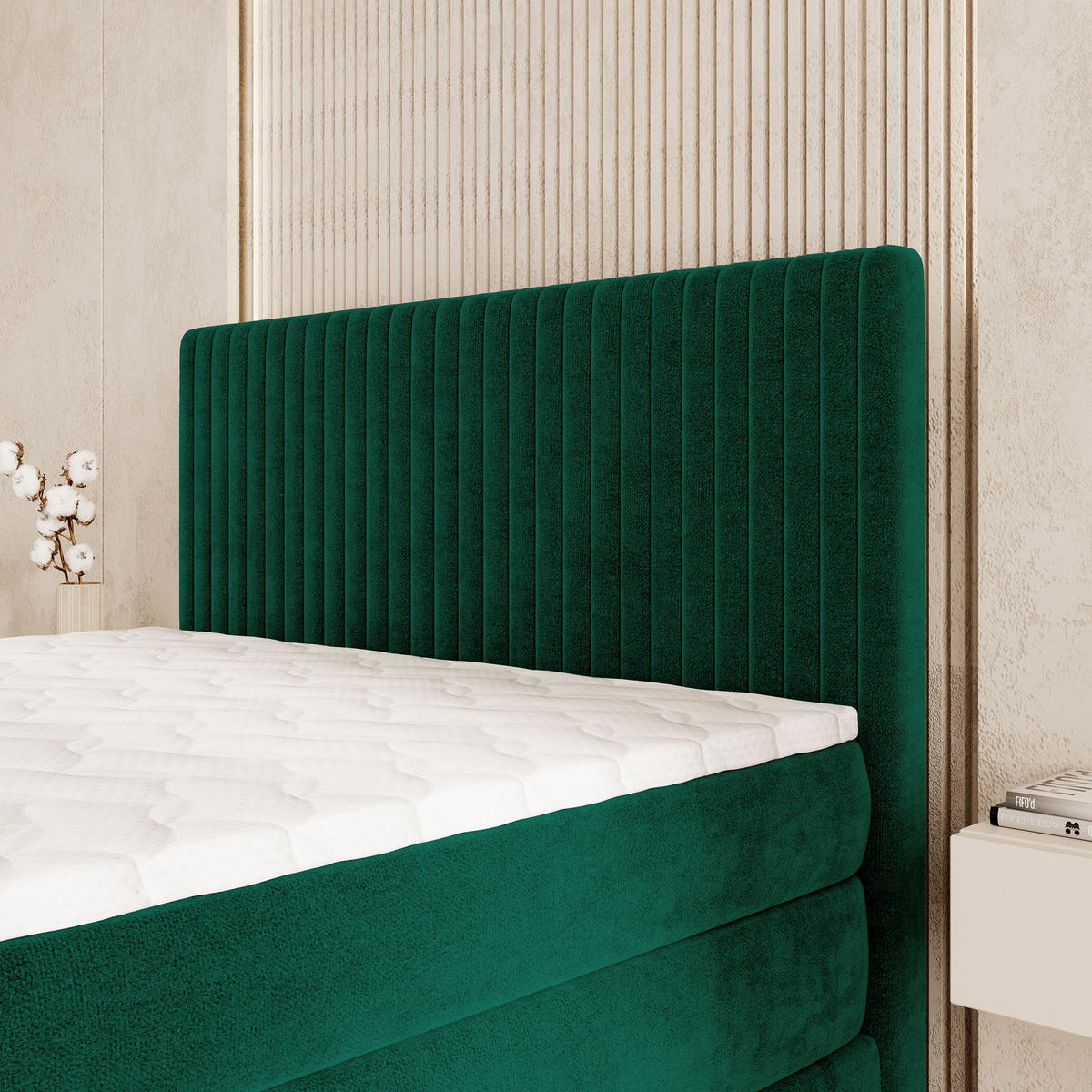 BOXSPRINGBETT FELBIO 180x200 cm mit Matratze und Topper - Grün - Grün, Holz (180/200cm) - MASSENO