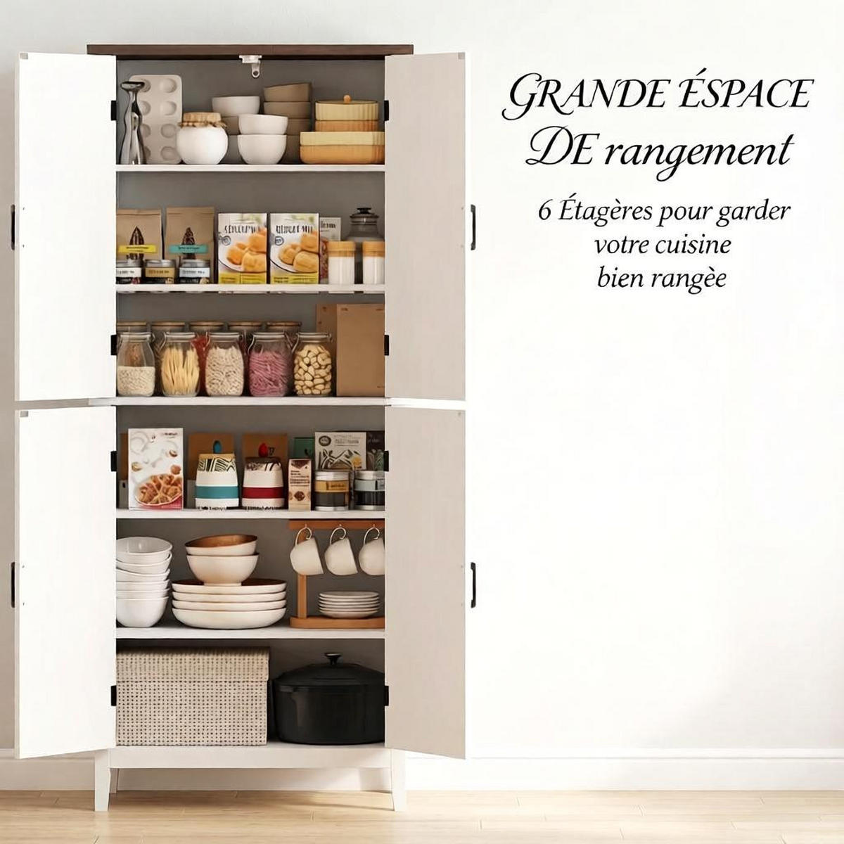 HIGHBOARD DE-38829 76/40/178,5 cm 4 Glastüren und 4 verstellbare Regale Weiß/Braun - Weiß, Holzwerkstoff (76/178.5/40cm) - ComfortXL