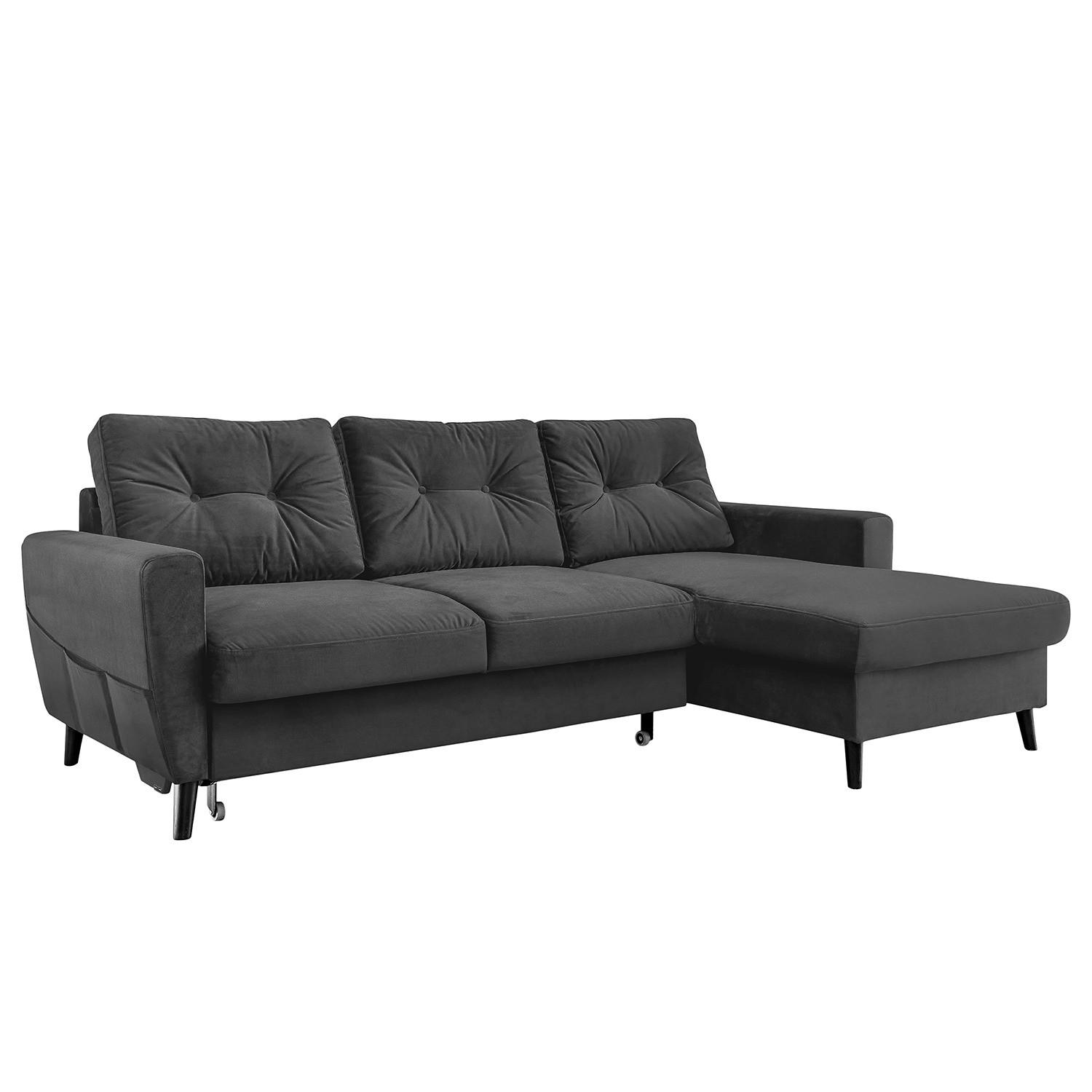 ECKSOFA mit Longchair - Dunkelgrau/Schwarz, Textil (233/148cm) - home24