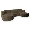 WOHNLANDSCHAFT VEZZO M Beige Velours-Stoff mit Schlaffunktion - Beige, Holz (347/85/174cm) - MASSENO