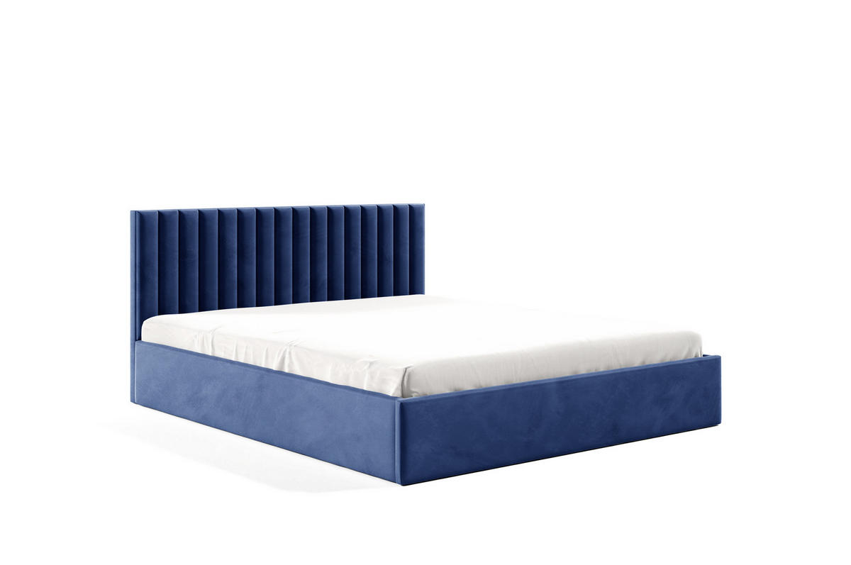 POLSTERBETT Fame Dunkelblau 200x200 cm, mit Bettkasten und Paneel-Kopfteil - Dunkelblau, Holzwerkstoff/Textil (200/200cm) - Bettso