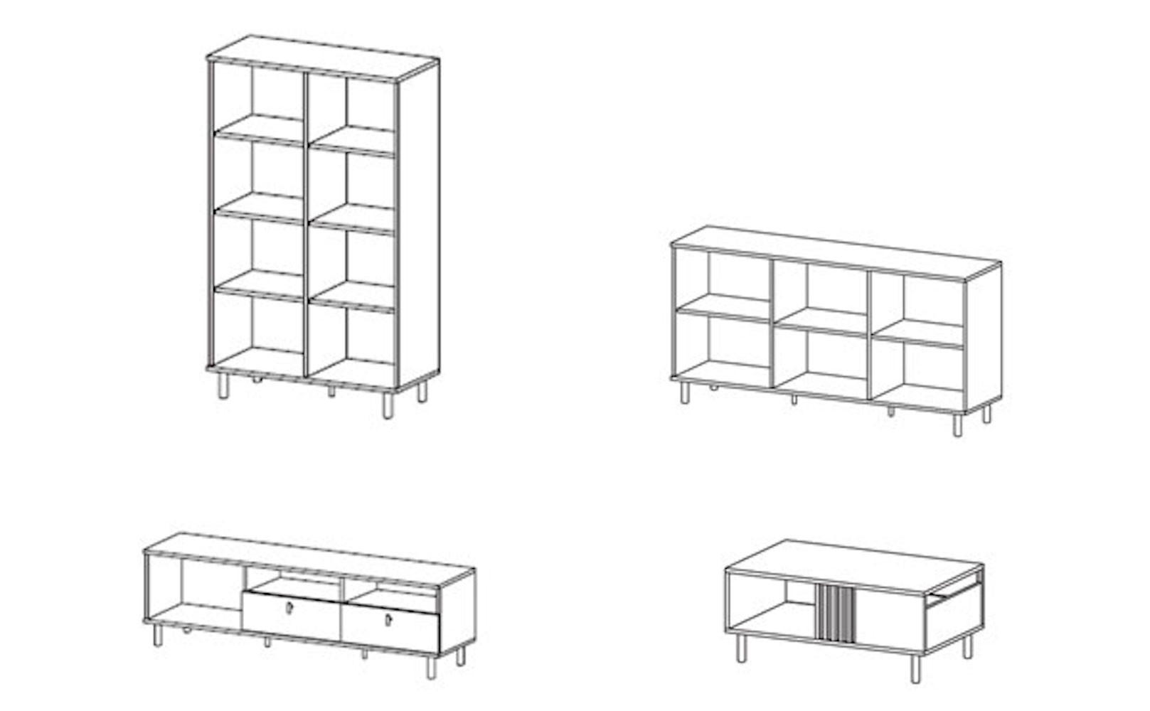 WOHNZIMMER-SET Madis sand grange eiche / anthrazit 4-teilig - Braun, Holz/Holzwerkstoff (420.3/148.8/40cm) - Feldmann-Wohnen