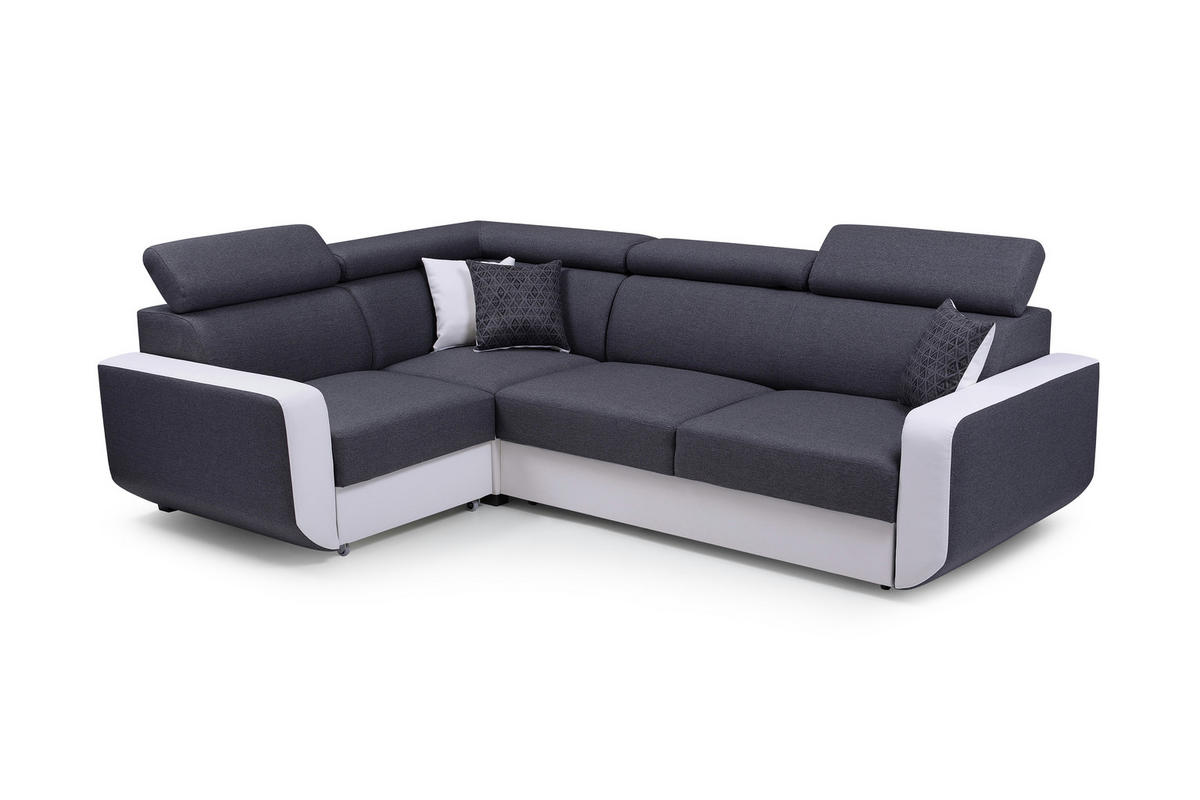ECKSOFA MIRA Grau Geflochtener Stoff mit Schlaffunktion - Grau, Holz (263/184cm) - MASSENO