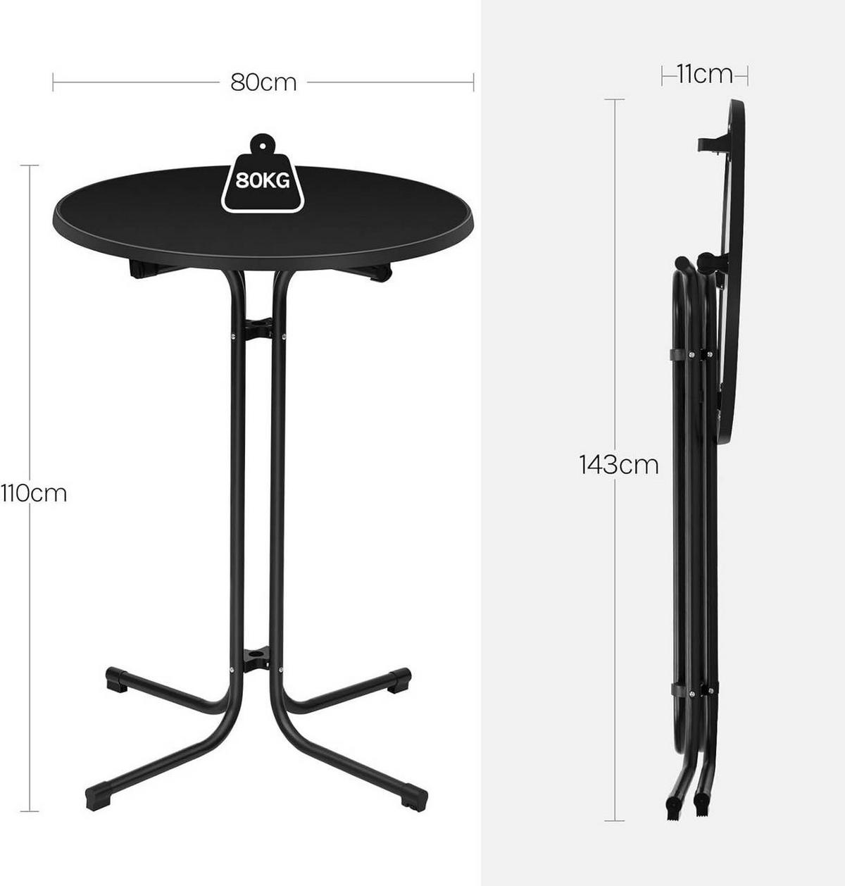 GARTENTISCH klappbar, mit Husse, Ø 80cm, Schwarz - Schwarz, Holzwerkstoff/Metall (80/80/110cm) - Woltu