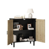 SIDEBOARD 80/40/88 cm schwarz aus MDF mit Rattanfront und offenen Fächern - Schwarz, Holzwerkstoff (80/88/40cm) - OKWISH