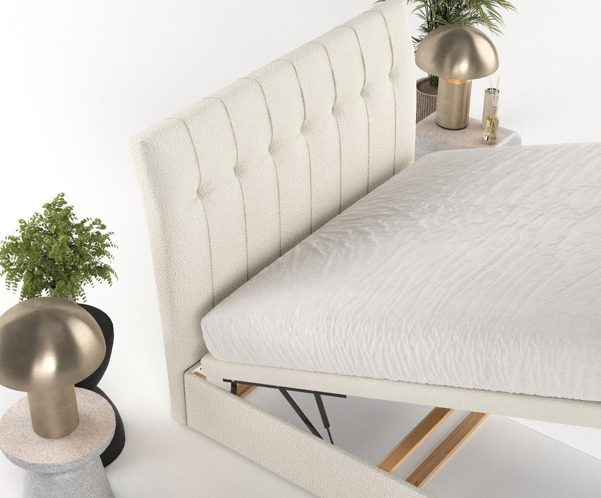 POLSTERBETT Kelsea mit Stauraum 120/200 cm Hellbeige im Alta Stoff - Sandfarben/Schwarz, Holz/Holzwerkstoff (120/200cm) - AltaBeds
