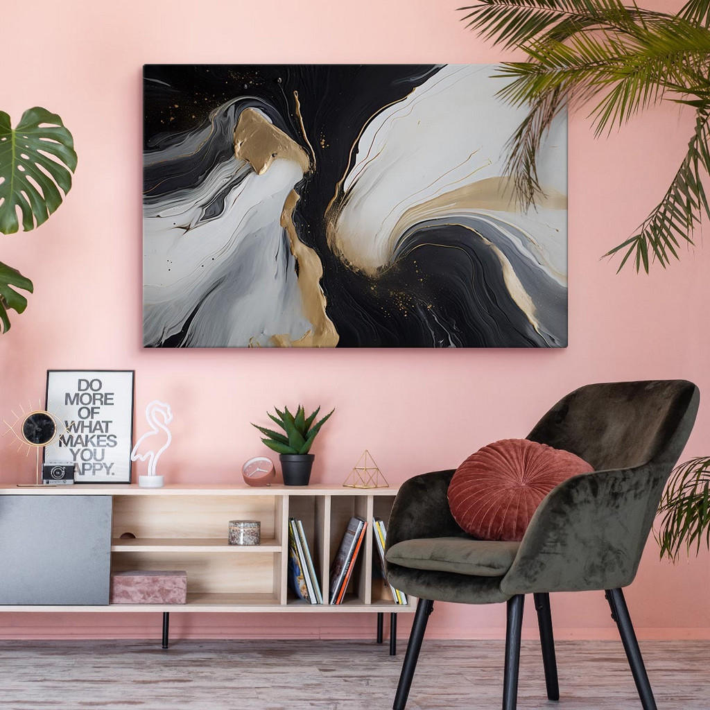 Thumbnail - Muralo Leinwandbild, Schwarz, Weiß, Beige, Grau, Textil, Marmor Optik, Abstrakt, Rechteckig, 120x80 cm, Bilder und Zubeh...