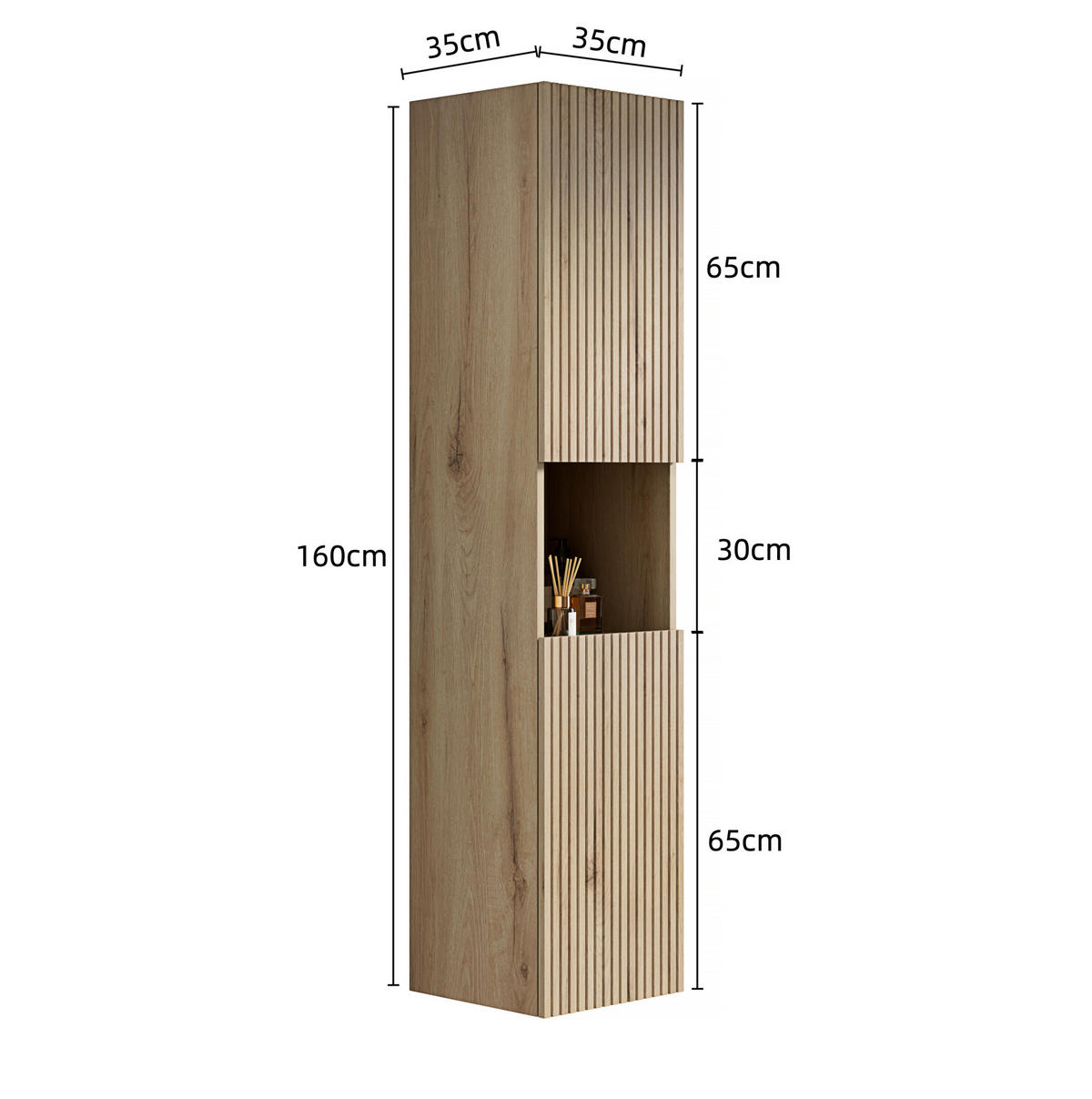 BADEZIMMERSCHRANK mit offenem Stauraum Weiß Eiche Holzwerkstoff - Weiß, Holzwerkstoff (35/35/160cm) - Beauniv