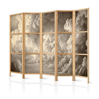 PARAVENT Japanischer 5-tlg 225x172 cm Wolken 3D Effekt - Beige, Holz/Textil (225/172/3cm) - Muralo