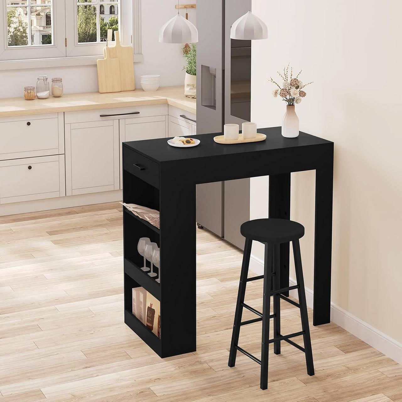BARTISCH mit 1 Schublade 3 Ablagen, Weinregal, Schwarz - Schwarz, Holzwerkstoff (100/100/50cm) - Woltu