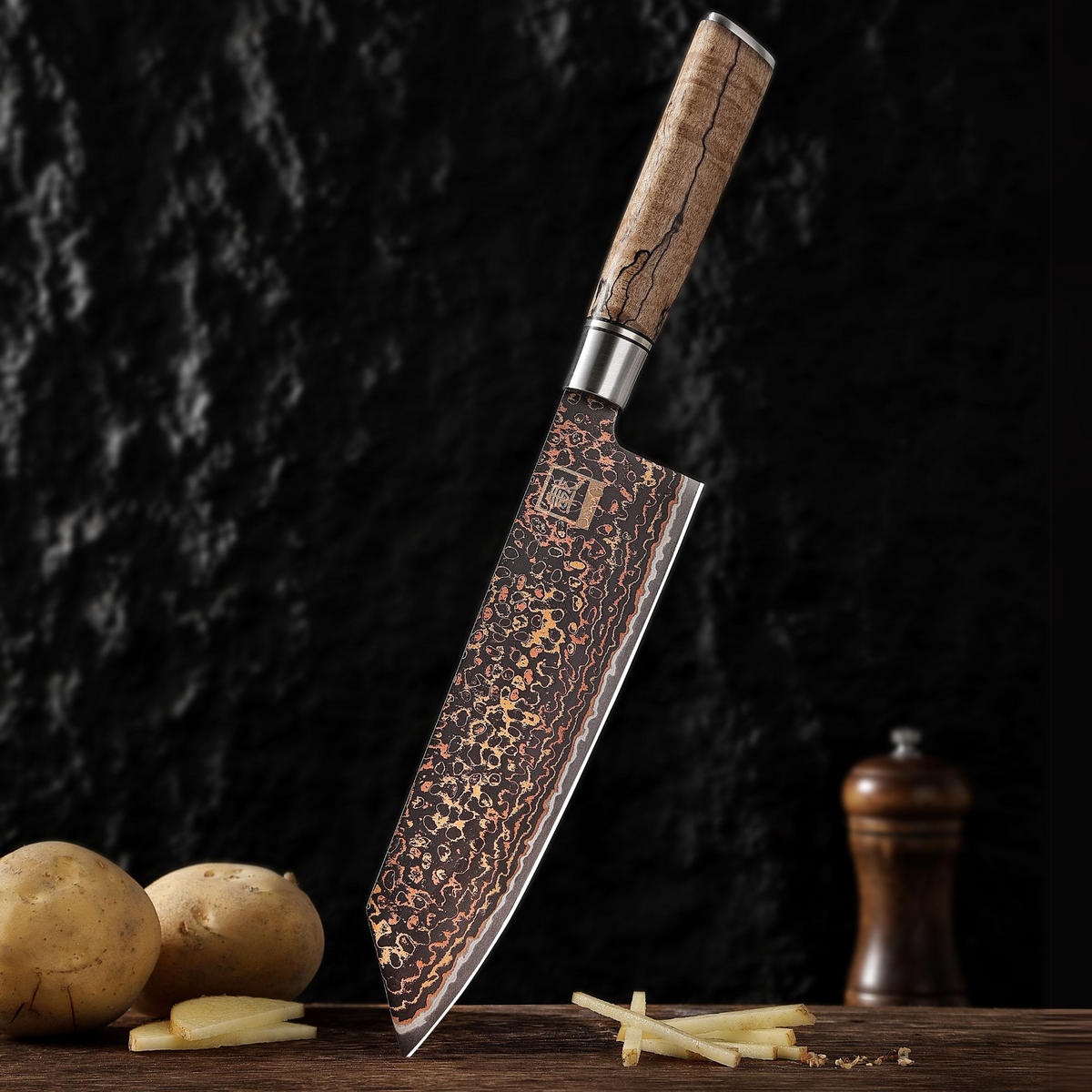 KIRITSUKE Messer BlackMagma Damast - Schwarz, Metall (35cm) - Zayiko