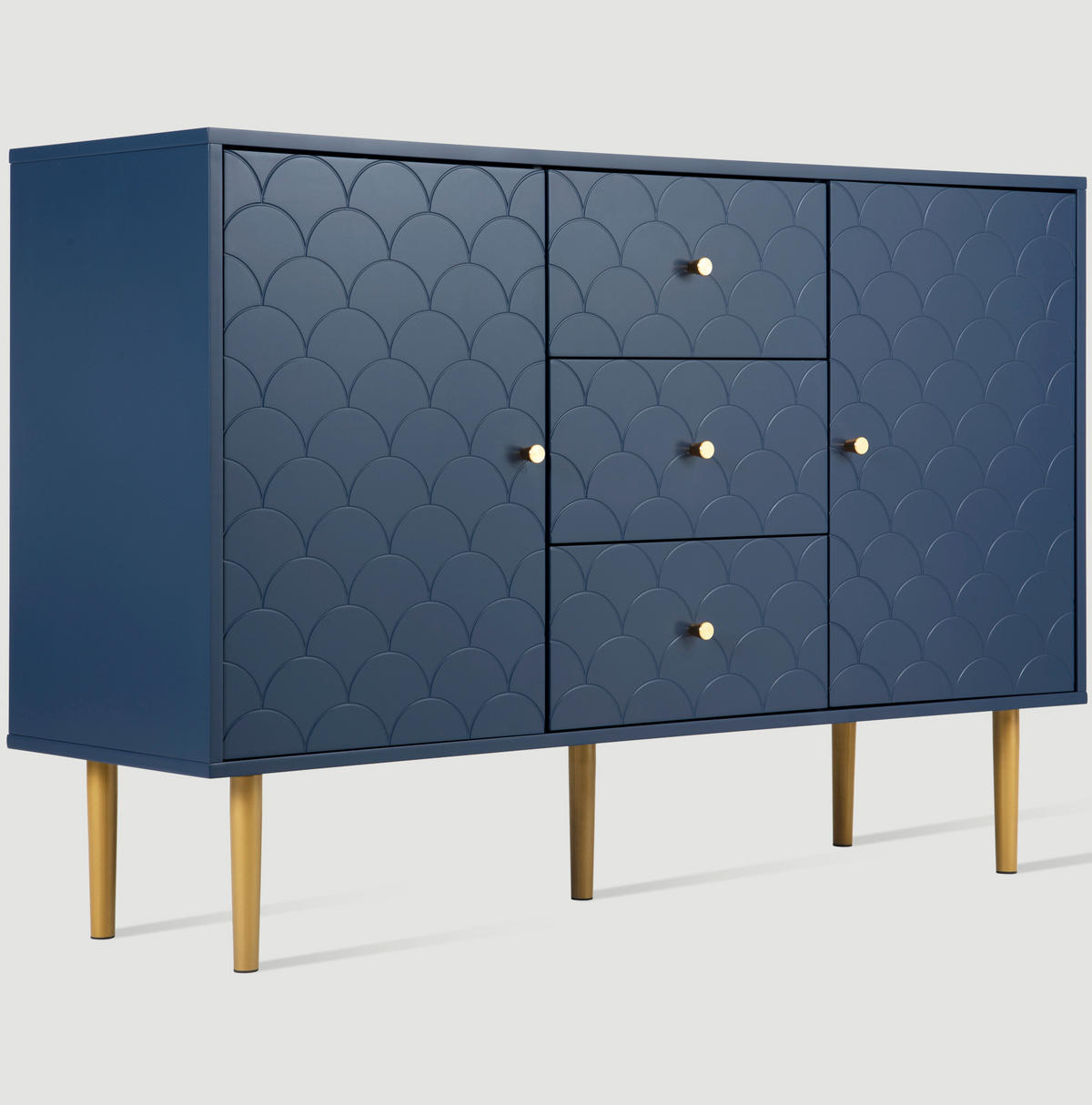 KOMMODE aus Holz und Metall 120x40x83 cm Marineblau mit 2 Türen, 3 Schubladen und verstellbarem Einlegeboden - Dunkelblau, Metall (120/83/40cm) - Modfu