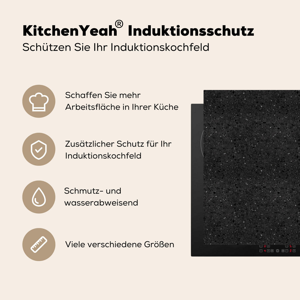 HERDABDECKPLATTE Granit - Schwarz - Grau Herdabdeckung Induktionsfeld 65x52 cm - Anthrazit, Kunststoff (65/52/0.2cm) - MuchoWow
